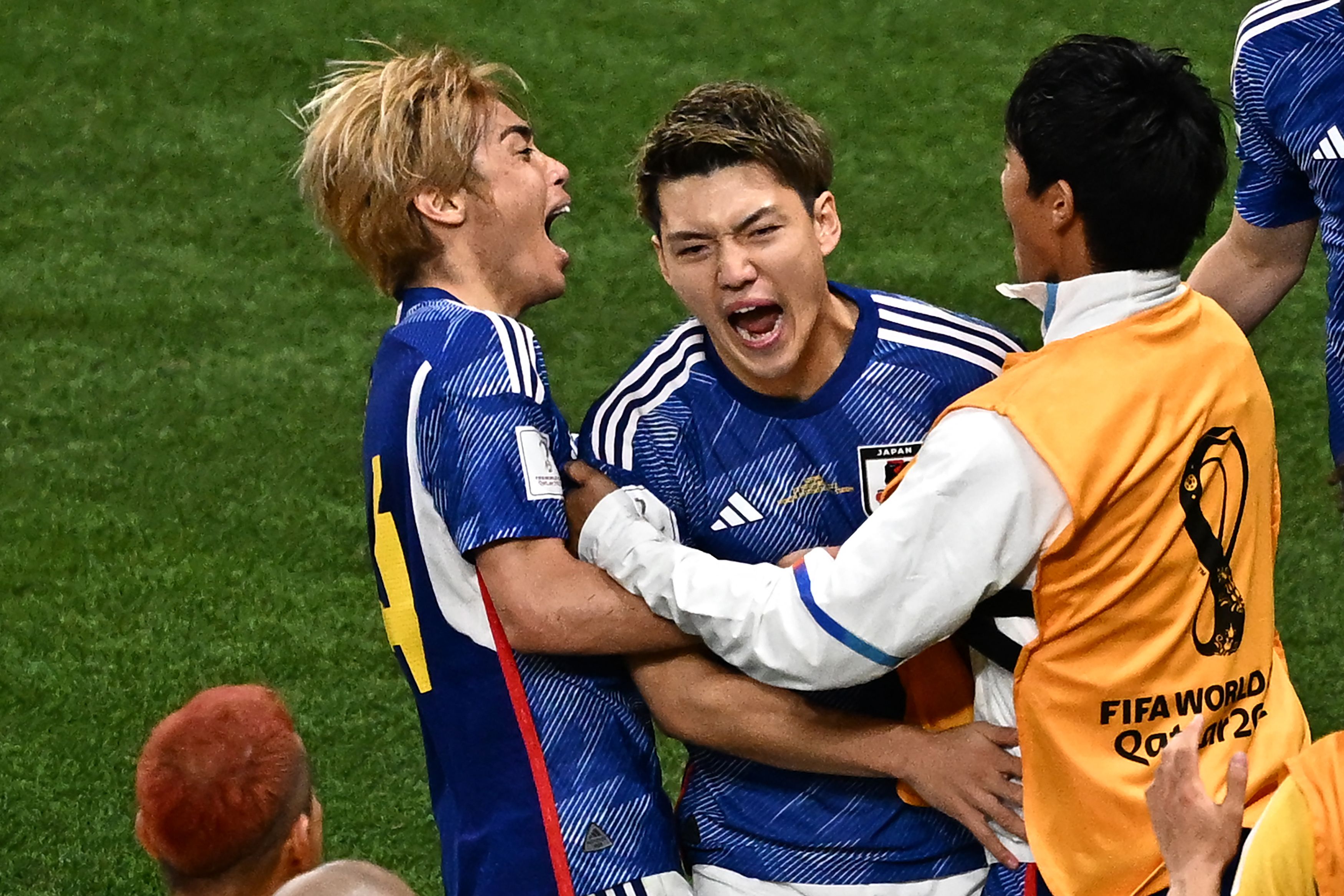 Ritsu Doan celebra tras haberle marcado a Alemania en Qatar 2022. (Foto Prensa Libre: AFP)