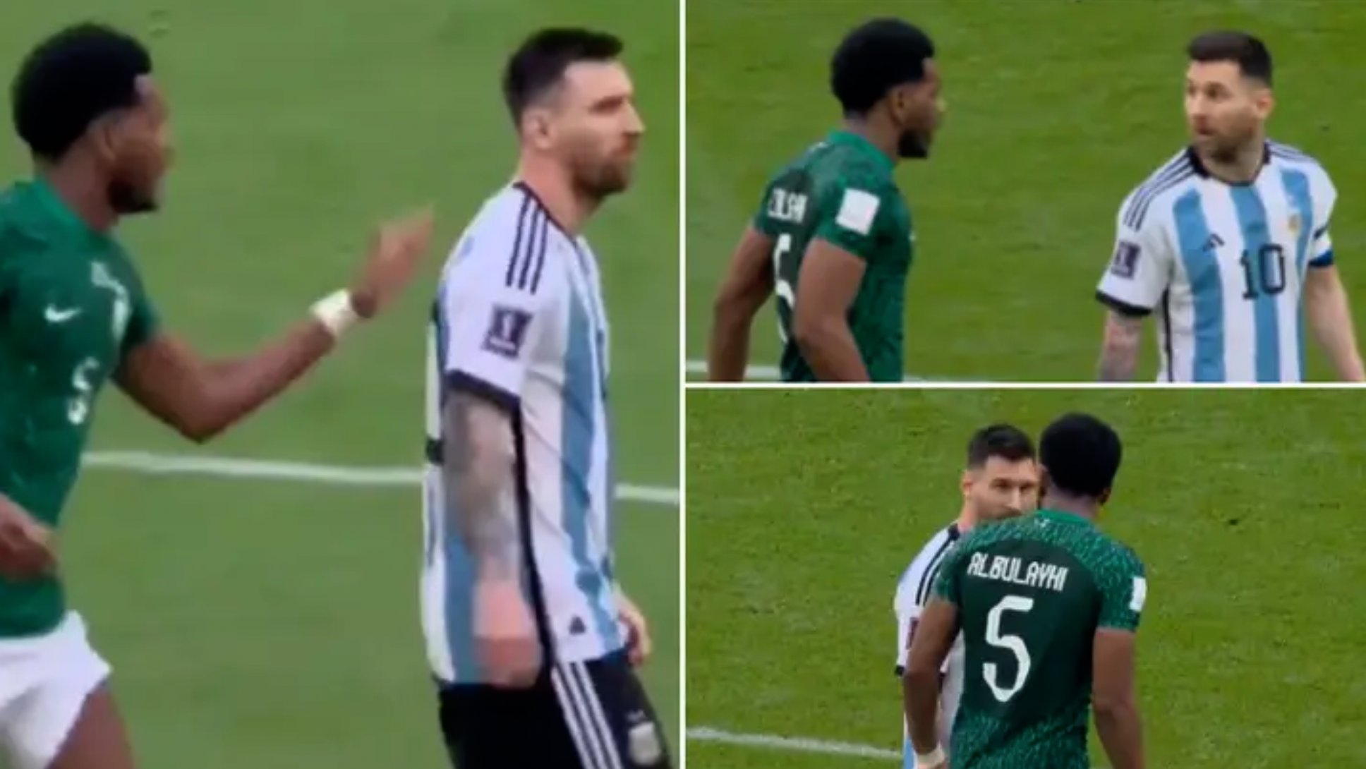 Momento de tensión entre un jugador de Arabia Saudita y Leo Messi. (Foto Prensa Libre: Twitter captura @sportbible)