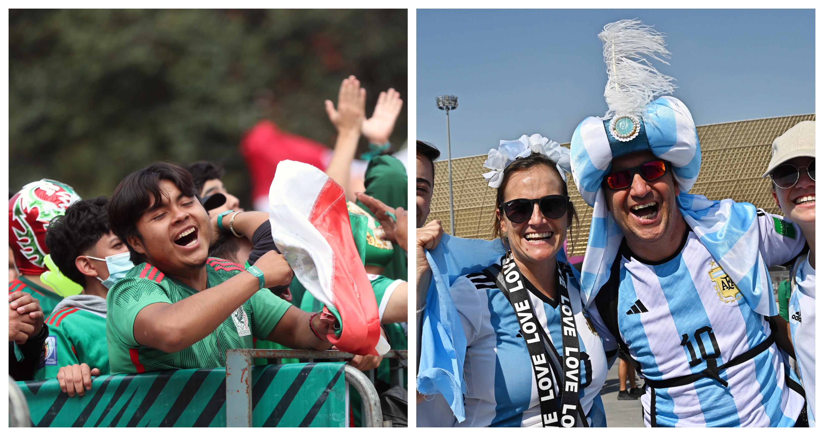 Aficionados de México y Argentina esperan con ansias el partido de este sábado. (Foto Prensa Libre: EFE)