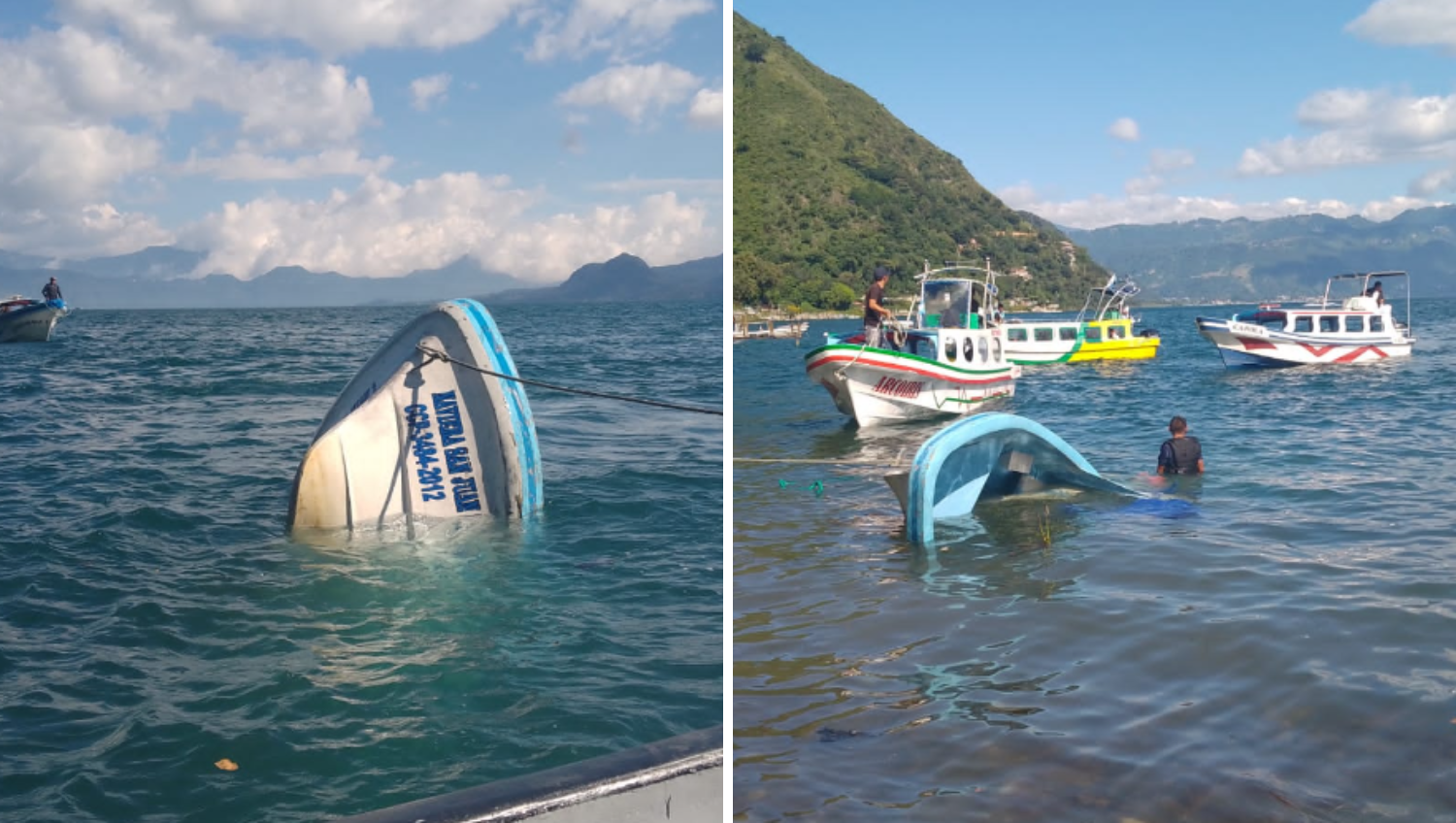 Una lancha naufragó en el lago de Atitlán este domingo 13 de noviembre. (Foto Prensa Libre: Ejército de Guatemala) 