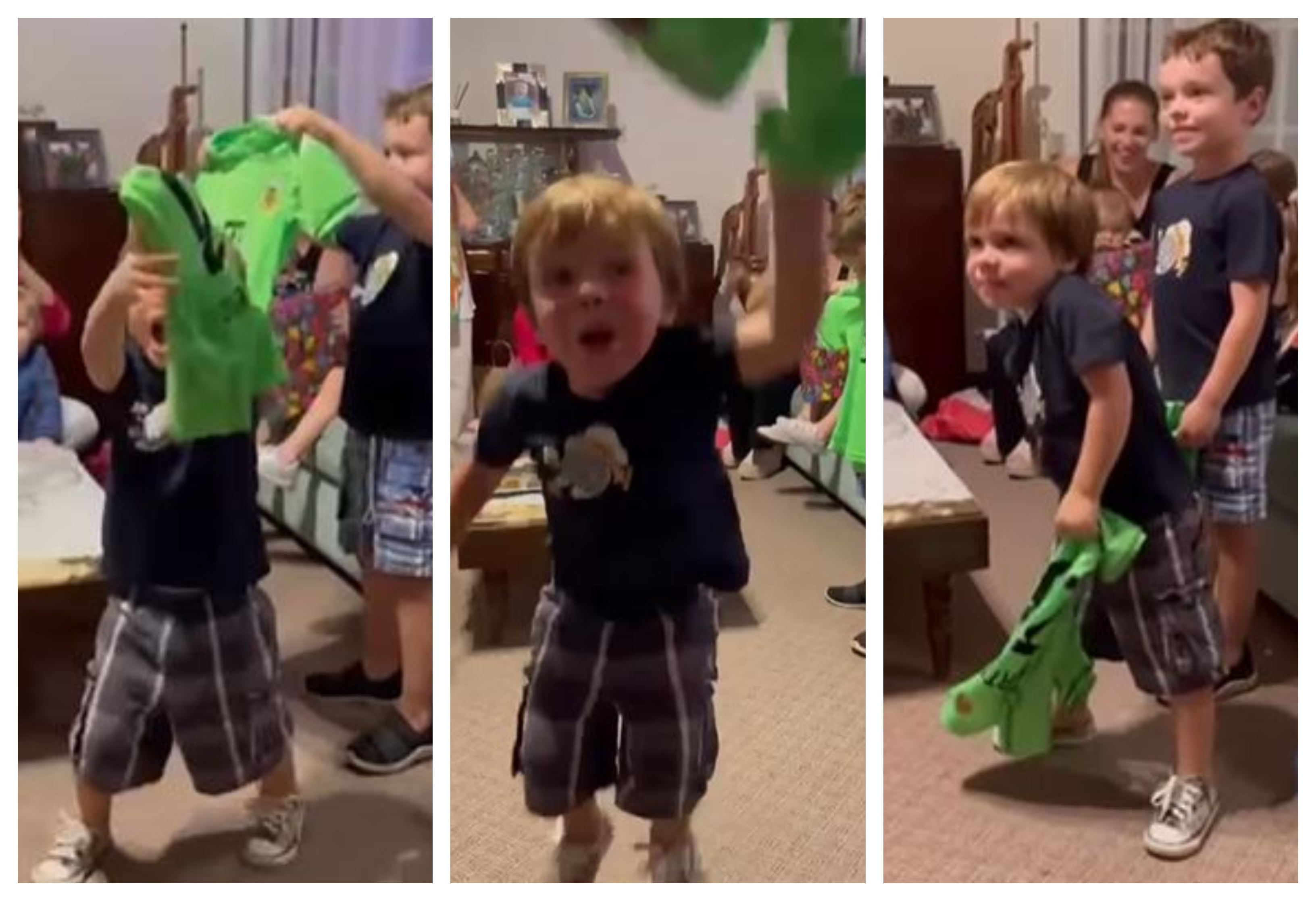 Niño celebra a lo grande el haber recibido la camiseta del Dibu Martínez como regalo de Navidad. (Foto Redes Sociales).