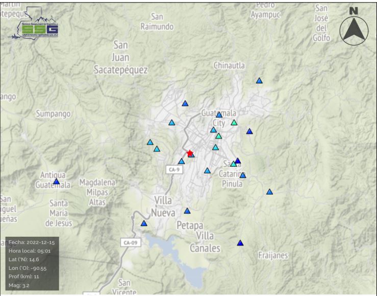 Una cadena de temblores se ha registrado en Guatemala del 15 al 17 de diciembre, especialmente en el departamento de Guatemala. Foto Servicio Sismológico de Guatemala. 