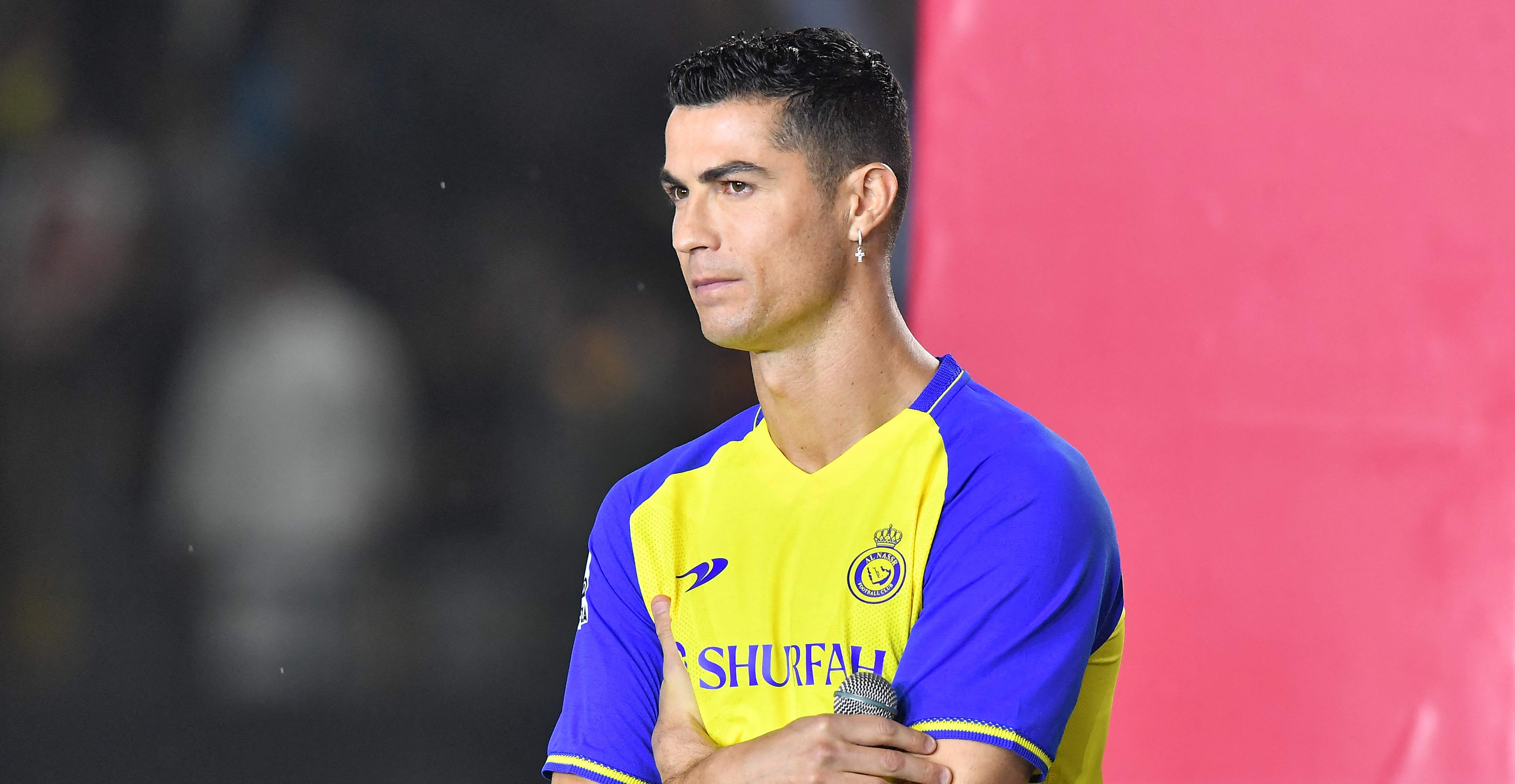 El portugués Cristiano Ronaldo, durante su presentación con el Al Nassr. (Foto Prensa Libre: AFP)