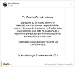 Captura de pantalla de la publicación del usuario de Facebook Carlos Guzman.