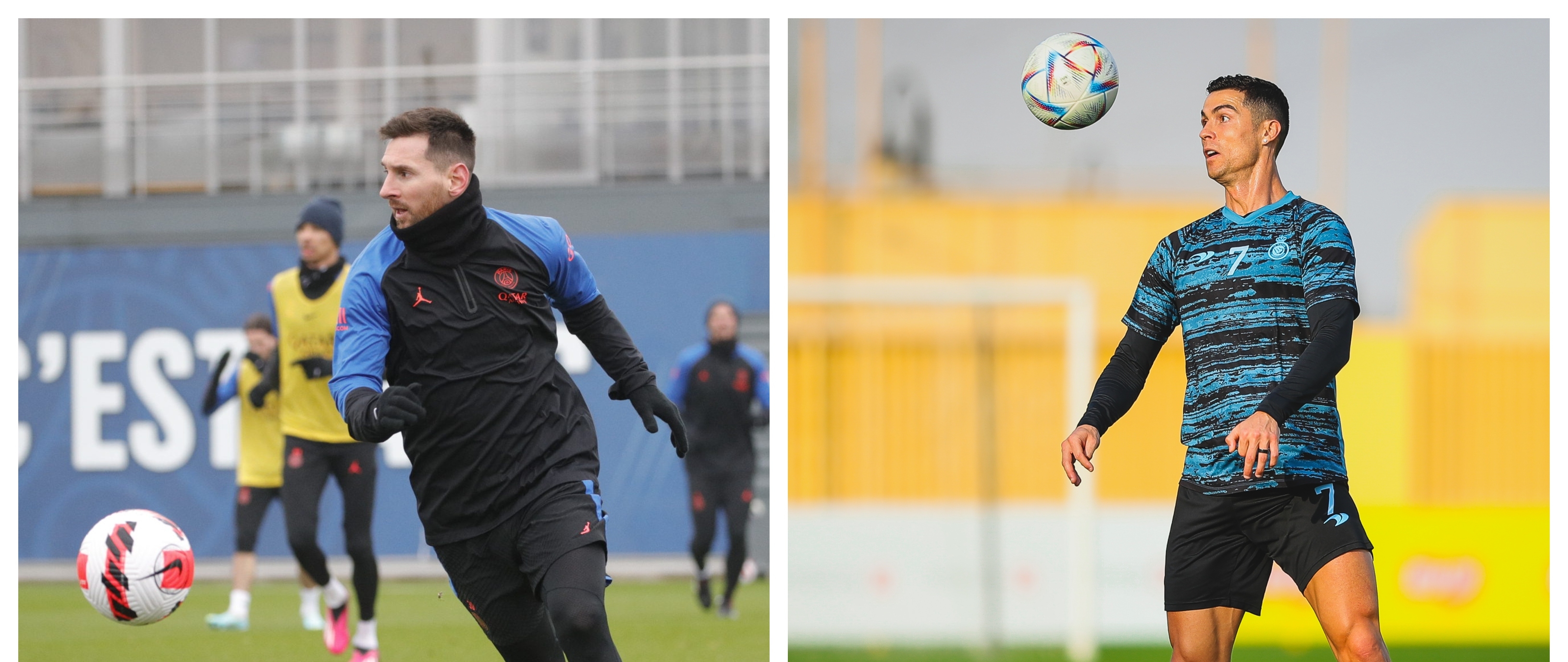 Lionel Messi y Cristiano Ronaldo se enfrentarán este jueves. (Foto Prensa Libre: PSG y Al Nassr)