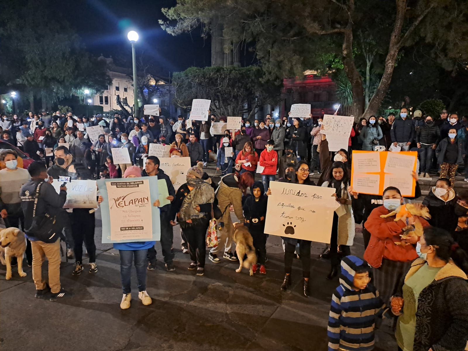 Vecinos de Quetzaltenango protestan por la muerte de “Nucita”, “Loba” y “Negrito”, tres perros que habrían sido envenenados el 22 de enero de 2023. (Foto Prensa Libre: Mynor Toc)