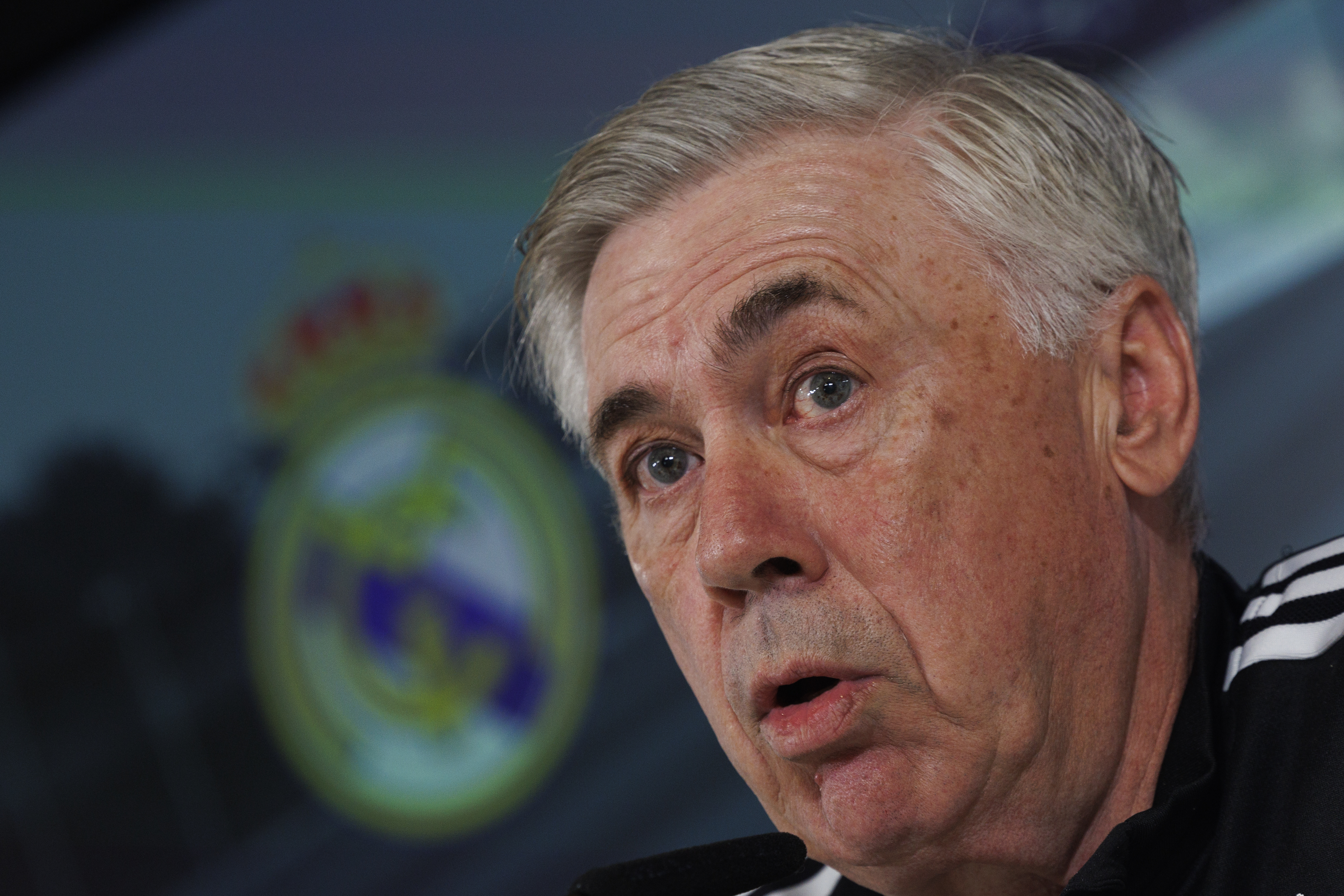 El entrenador del Real Madrid, Carlo Ancelotti, durante la rueda de prensa previa al entrenamiento en Madrid, el 4 de Febrero 2023. Foto Prensa Libre (EFE)