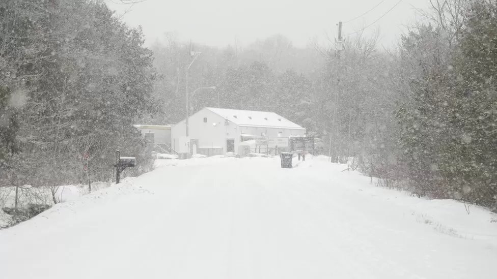 El duro invierno canadiense no parecer detener el flujo de personas que llegan por la carretera de Roxham. (ELOISE ALANNA/ BBC)