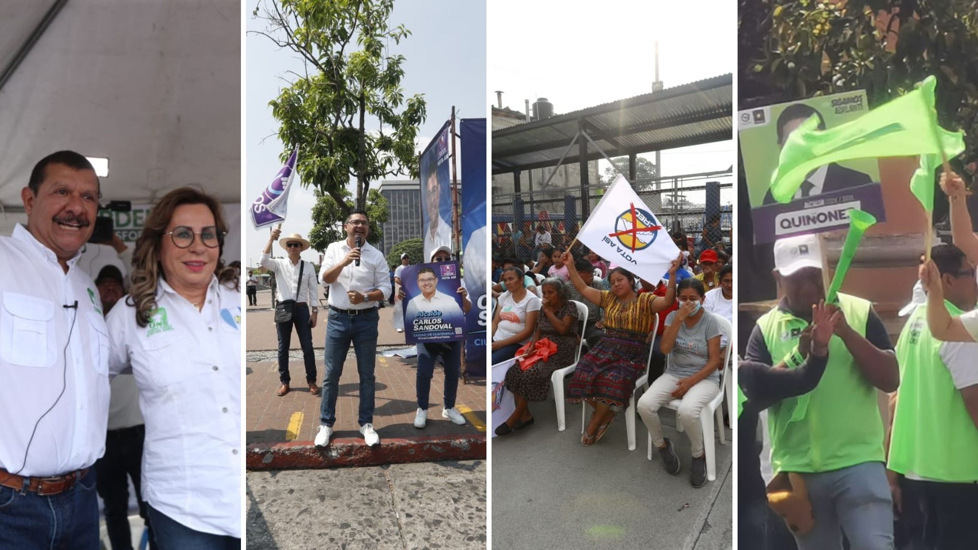 Los partidos UNE, Todos, Creo, Valor y Unionista promocionaron a sus candidatos a alcalde capitalino este sábado 15 de abril. (Foto: Prensa Libre María José Bonilla, Esbin García y cortesía)