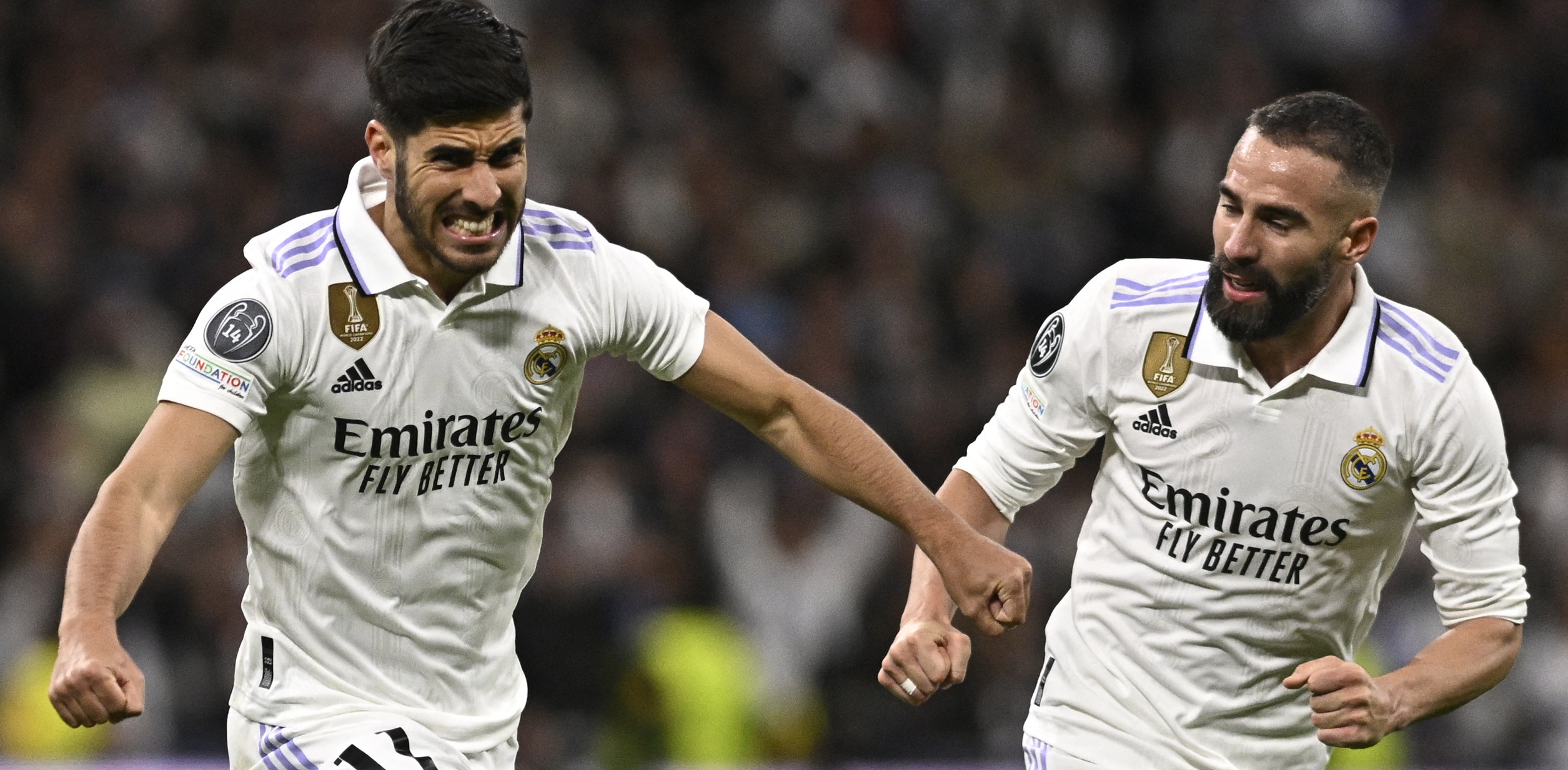 Marco Asensio celebra después de marcar el segundo gol del Real Madrid. (Foto Prensa Libre: AFP)