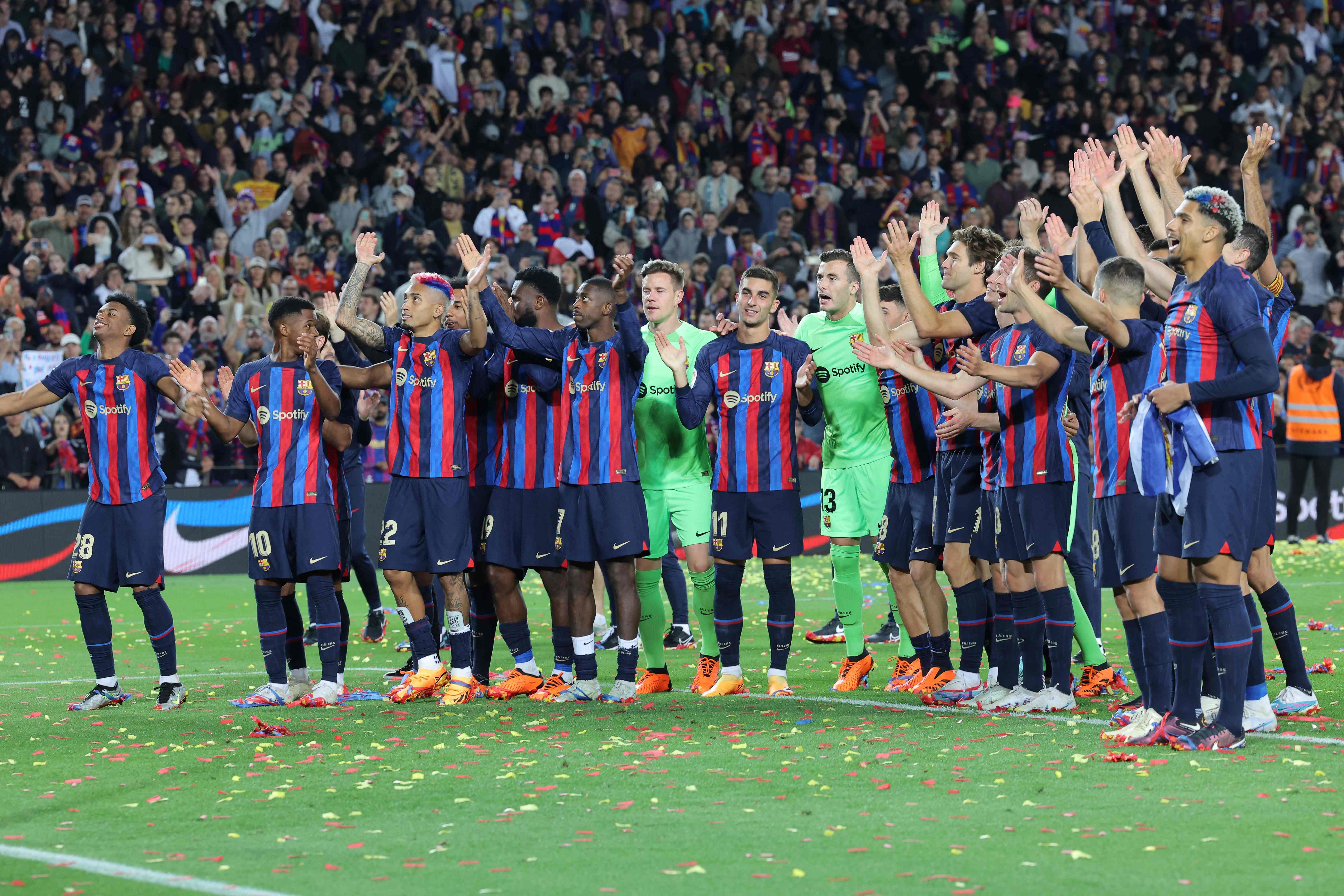 El FC Barcelona celebró su título de liga.