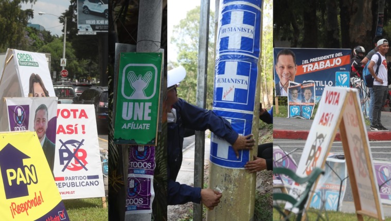 Dentro de los reportes de gastos de campaña se debe de incluir las mantas, vallas, mitines, grupos musicales, gastos de movilización, hasta las donaciones en especie entre otros gastos.  (Foto Prensa Libre: Érick Ávila y Juan Diego González)