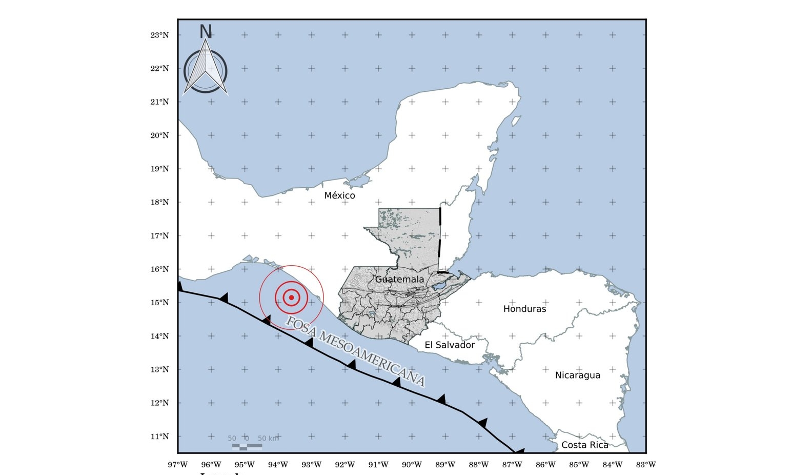 Un temblor de magnitud 6.5 se registró durante la madrugada de este 14 de julio con epicentro en las cosas de México. (Foto Prensa Libre: Conred)