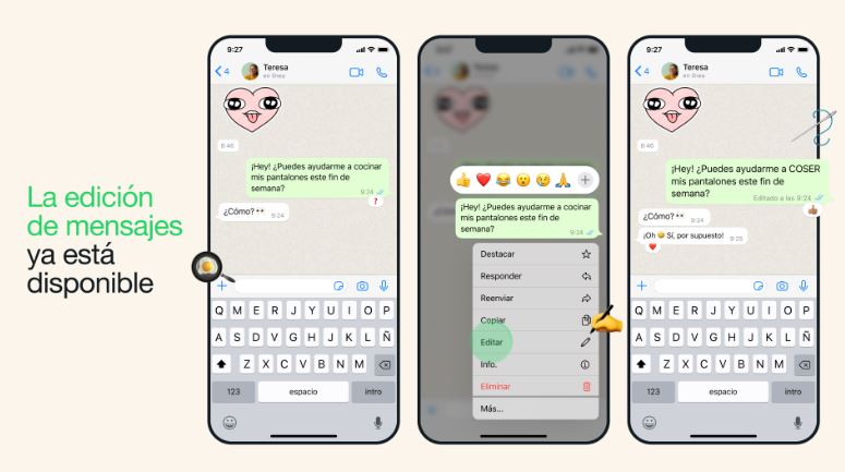 WhatsApp editar mensajes