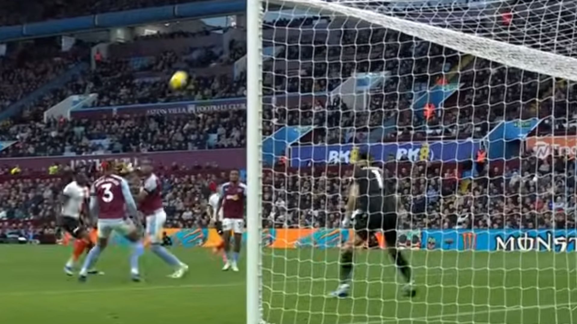 El portero del Aston Villa, Emiliano Martínez, al momento de recibir el autogol. (Foto Prensa Libre: Captura de Pantalla)