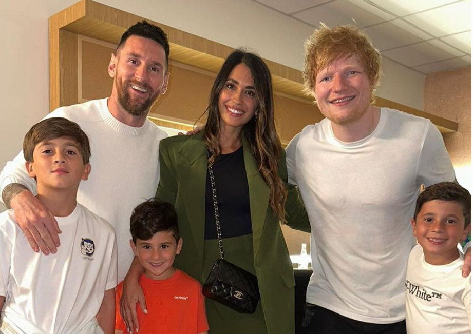 Lionel Messi junto a Ed Sheeran