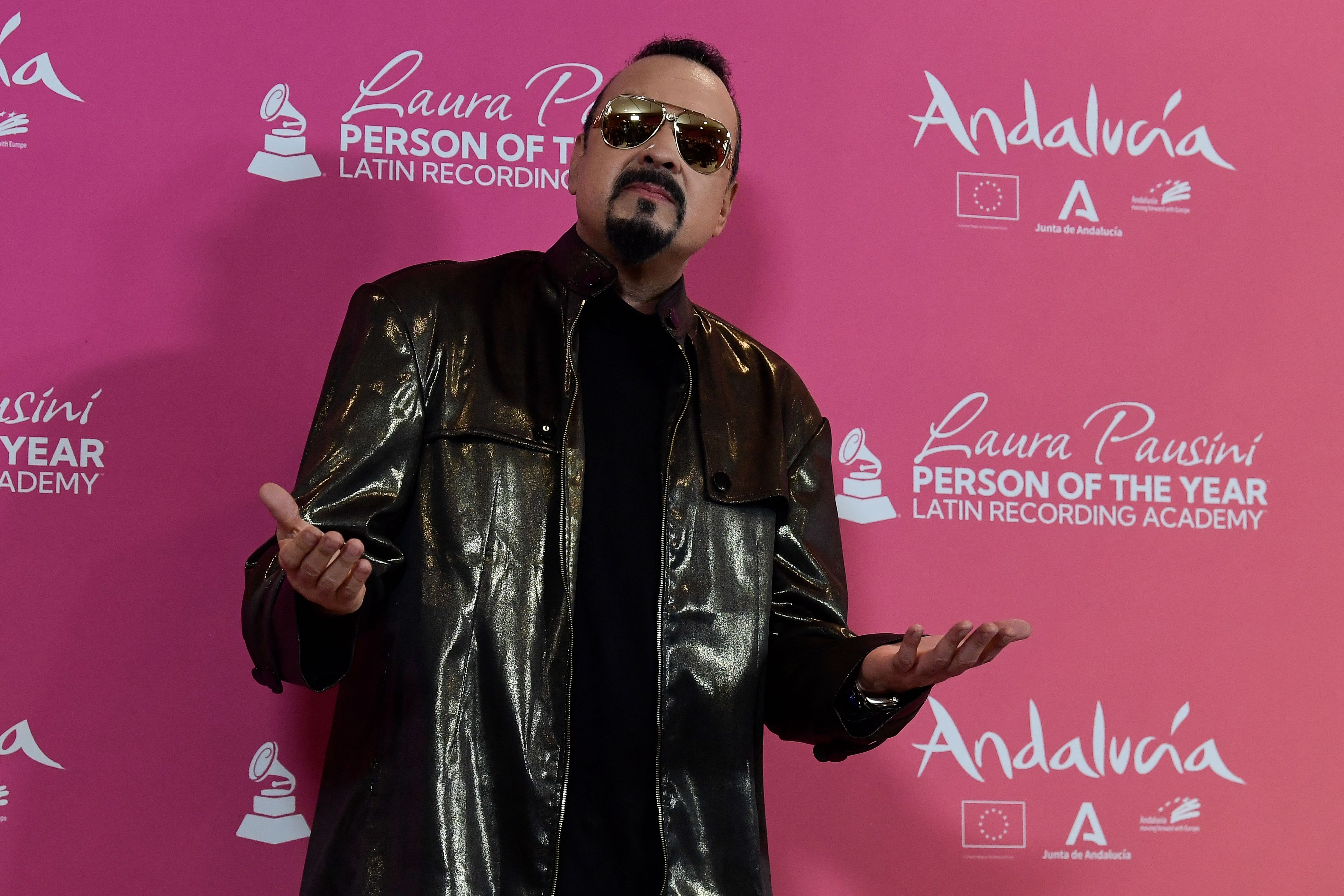 US singer Pepe Aguilar poses as he arrives for the Person of the Year Award ceremony during the 24th Annual Latin Grammy Awards ceremony at the Conference and Exhibition Centre (FIBES) in Sevilla on November 15, 2023. (Photo by CRISTINA QUICLER / AFP)