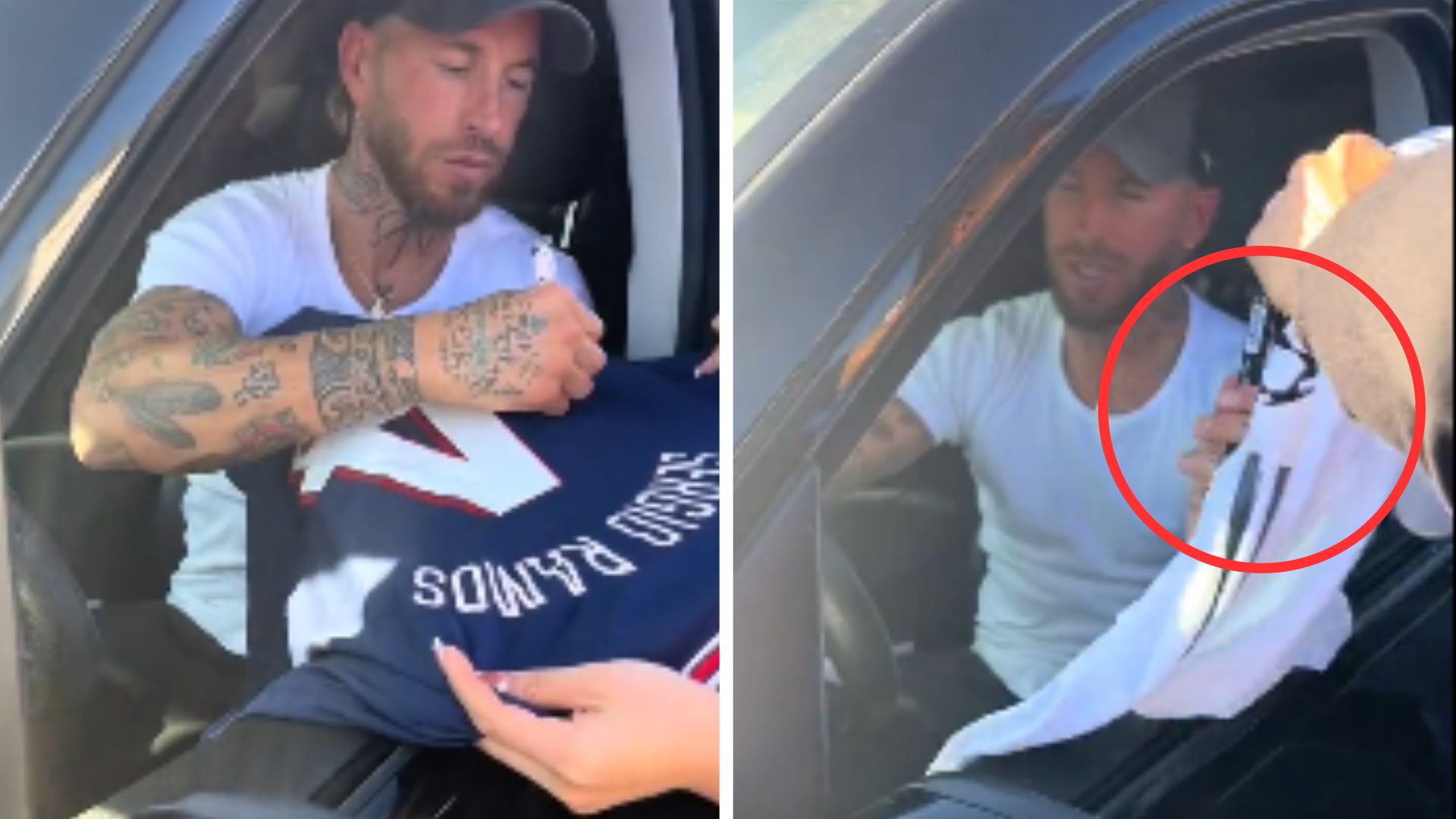 El jugador del Sevilla, Sergio Ramos, rehúsa firmar camisetas del Real Madrid. (Foto Prensa Libre: Captura de Pantalla)