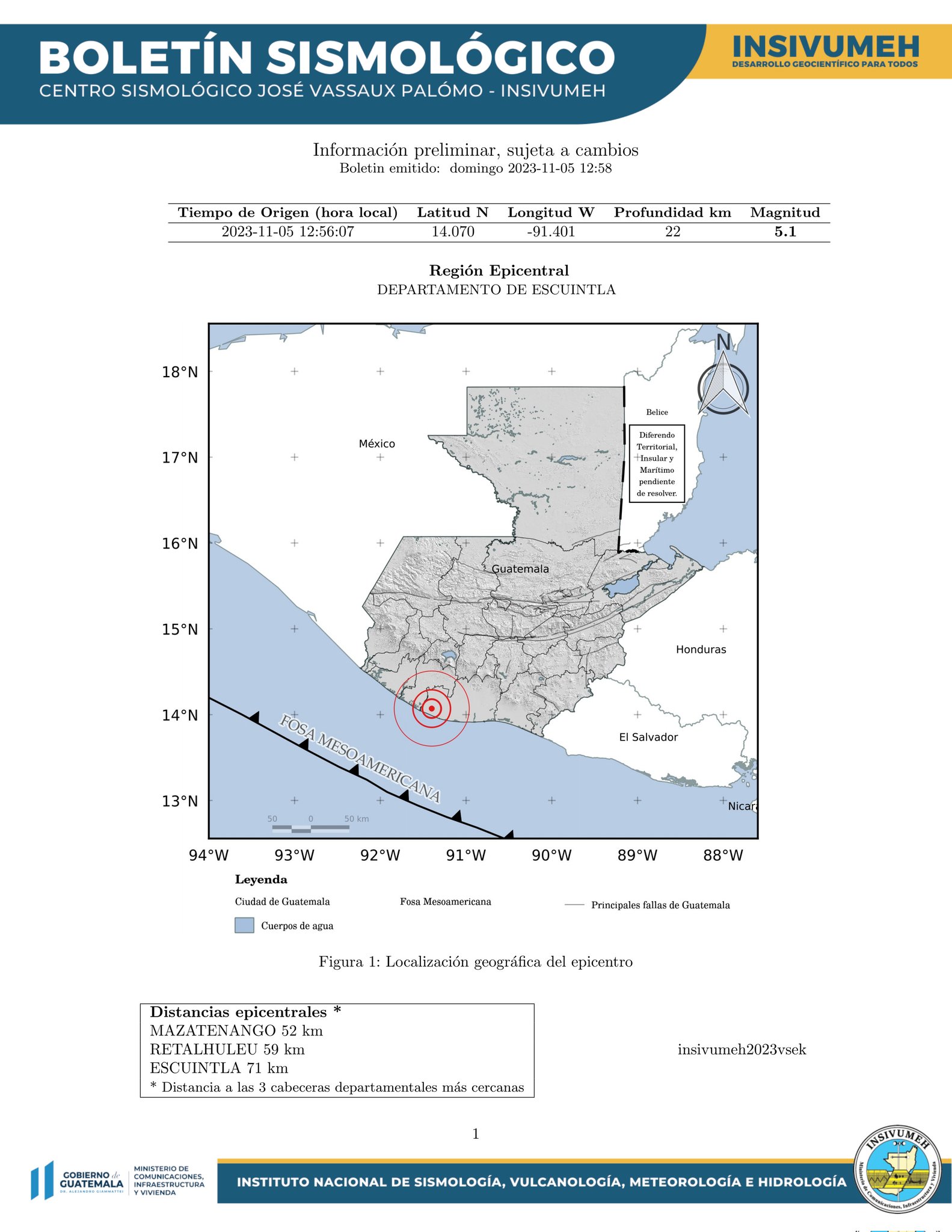 Un temblor de magnitud 5.1 y con epicentro en Escuintla se registró este 5 de noviembre. (Foto Prensa Libre: Insivumeh)