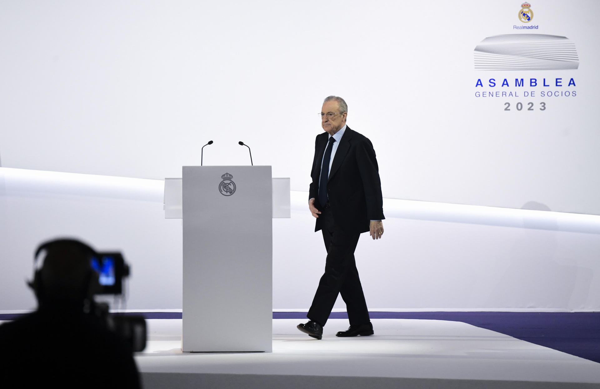 El presidente del club, Florentino Pérez durante la Asamblea General del Real Madrid en la ciudad deportiva de Valdebebas.