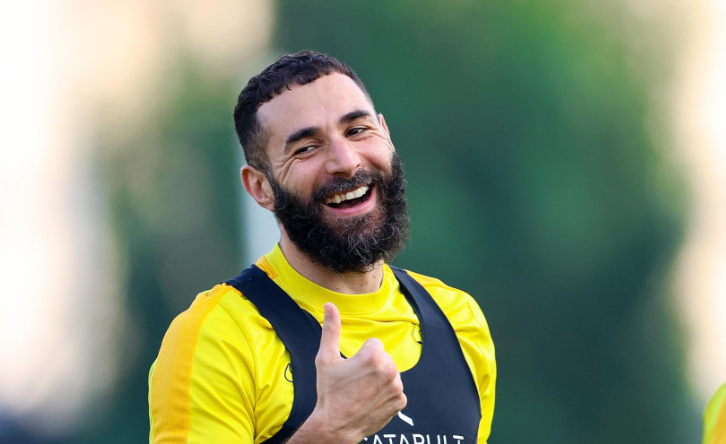 Karim Benzema durante un entrenamiento del Al Ittihad. Foto Prensa Libre (@ittihad_en)