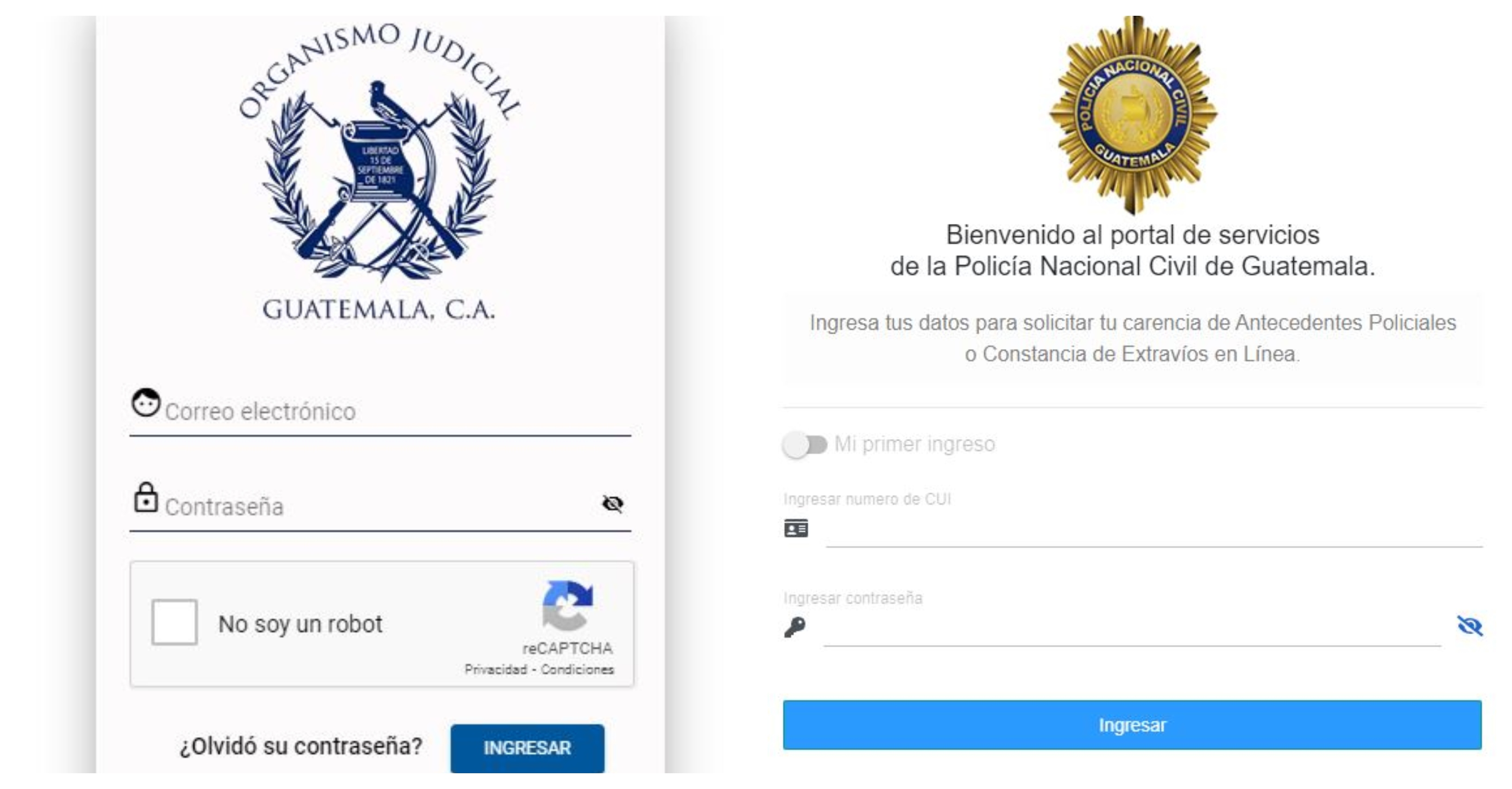 Diversas instituciones y empresas solicitan la carencia de antecedentes penales y policiacos antes de reclutar al personal. El Organismo Judicial y la Policía Nacional Civil los generan ahora en línea. (Foto Prensa Libre: Captura de pantalla).