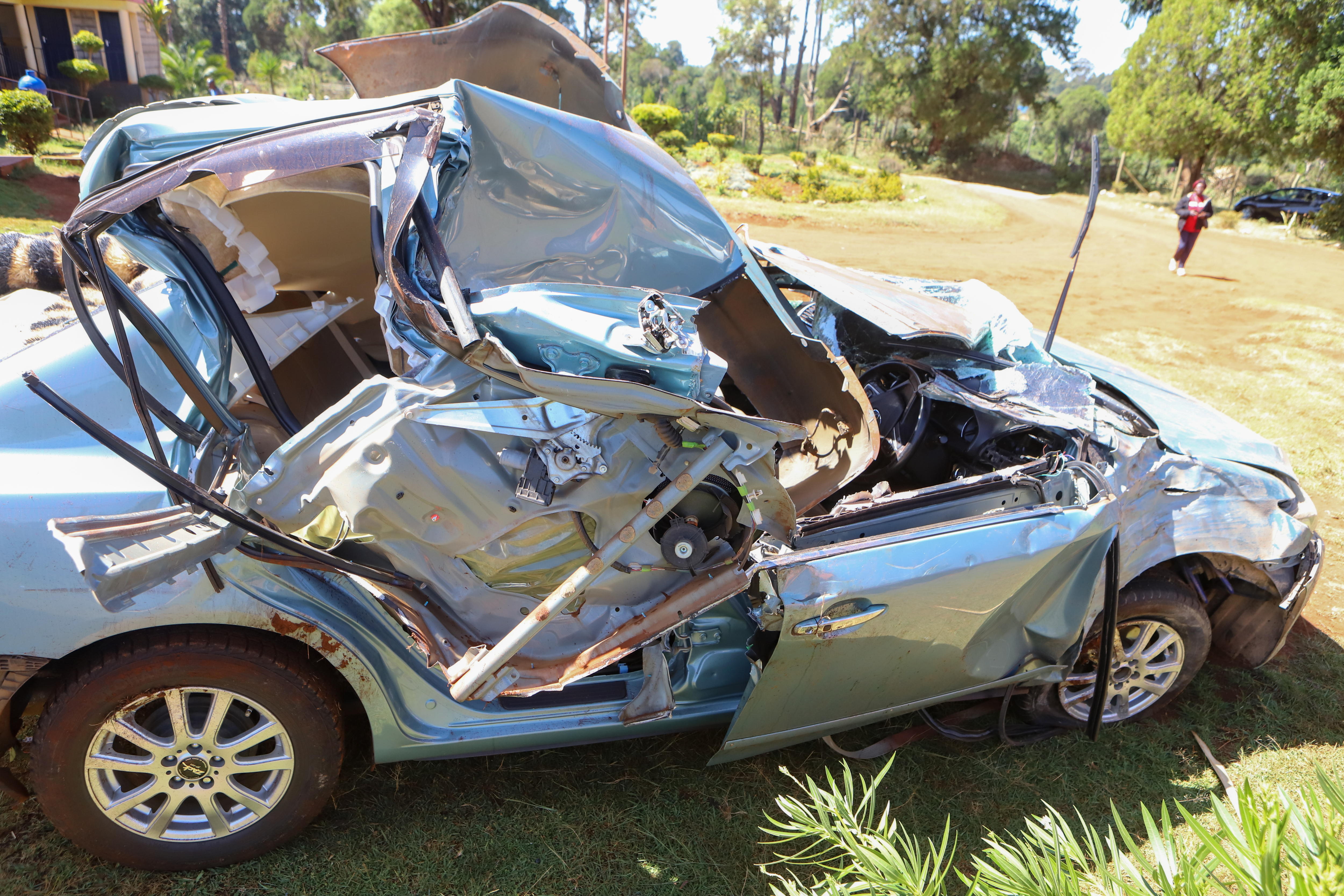 El coche accidentado que conducía Kelvin Kiptum, poseedor del récord mundial de maratón.