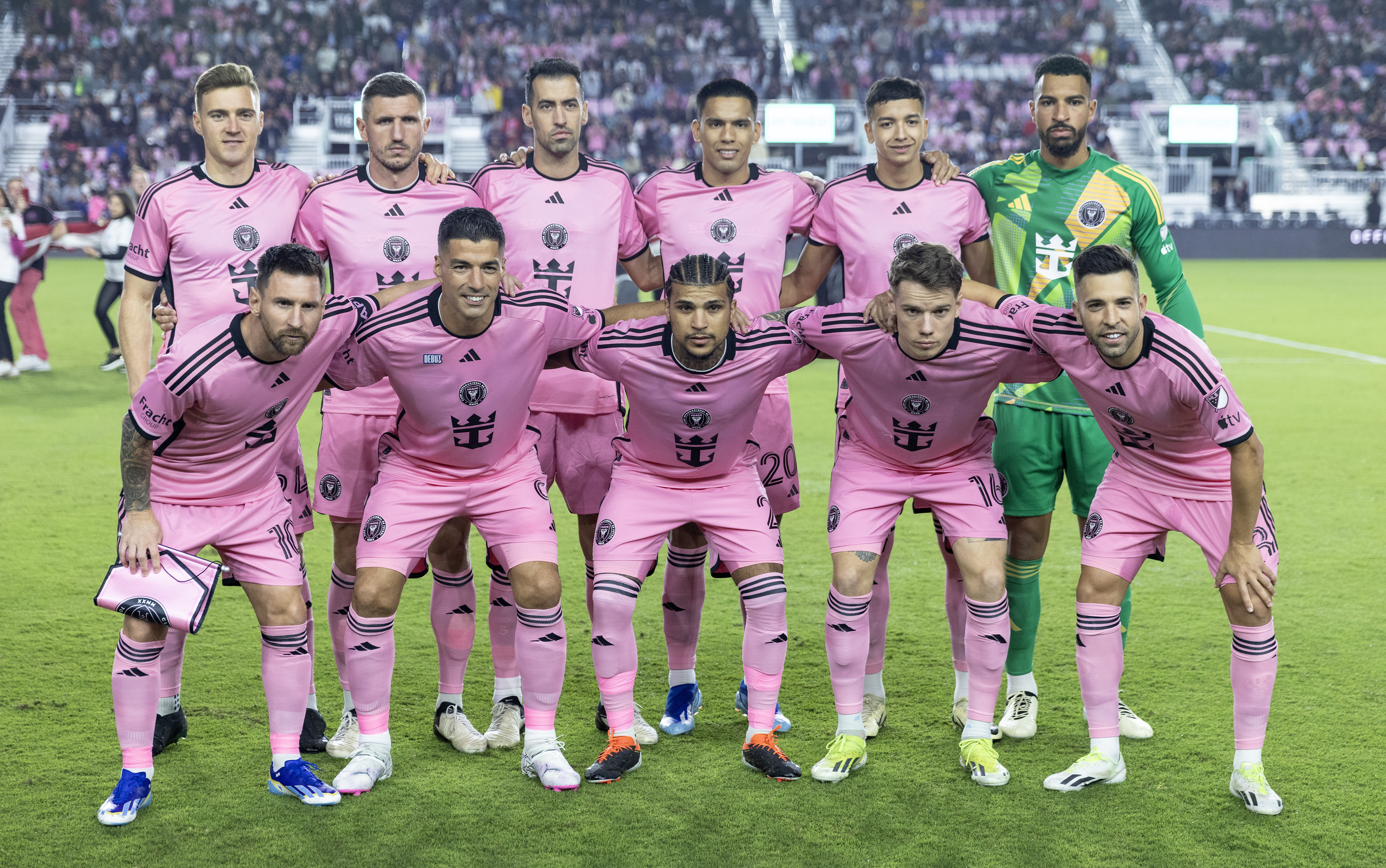 Jugadores del Inter Miami posan antes del partido inaugural de la MLS ante el Real Salt Lake el 21 de febrero.