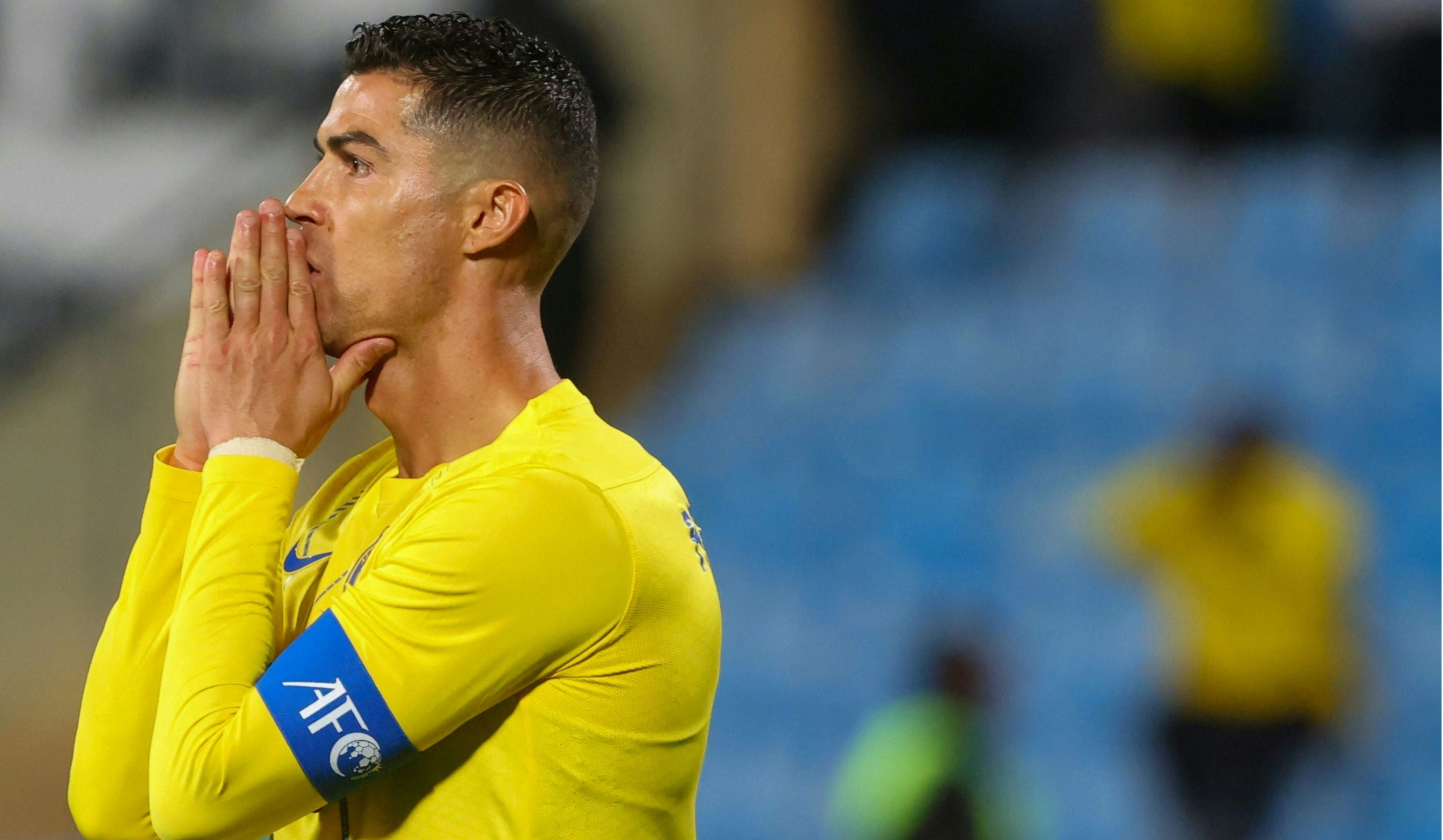 El delantero portugué del Al-Nassr, Cristiano Ronaldo, durante el parido de la AFC Champions League contra el Al-Feiha. (Foto Prensa Libre: AFP)