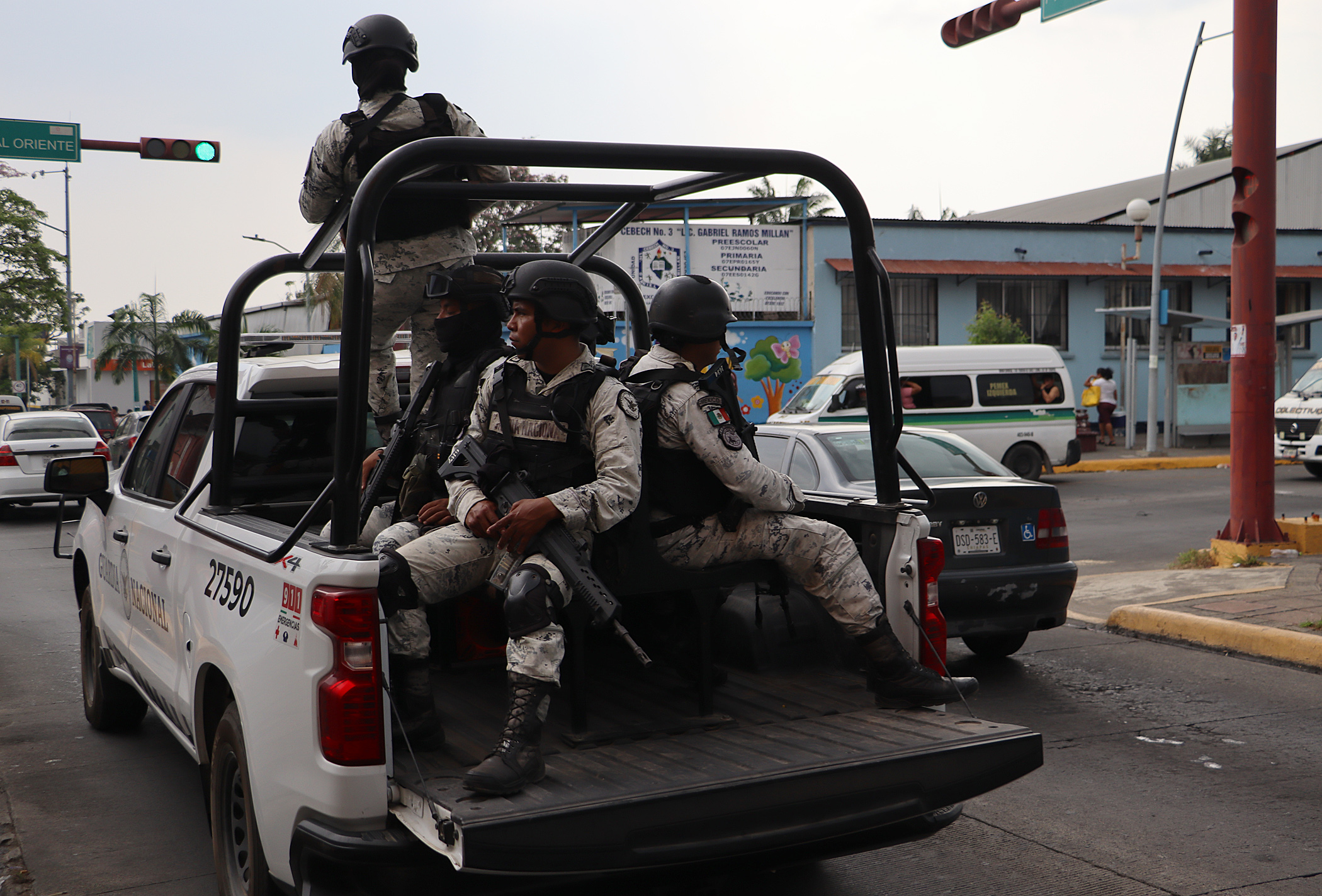 Personal de la Guardia Nacional (GN) realiza patrullajes de vigilancia el 3 de marzo de 2024 en el municipio de Tapachula, en el estado de Chiapas,  México. (Foto Prensa Libre: EFE)