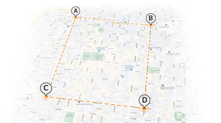 Cierre del Centro Histórico que se espera para este Viernes Santo. (Mapa Prensa Libre: José Marcos Gálvez)