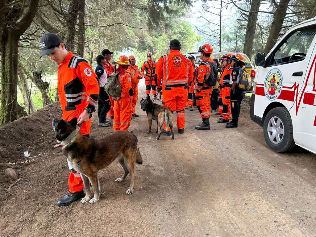 Un agente canino rastrea posibles rastros de Eldin Choc Xi en San Andrés Itzapa.