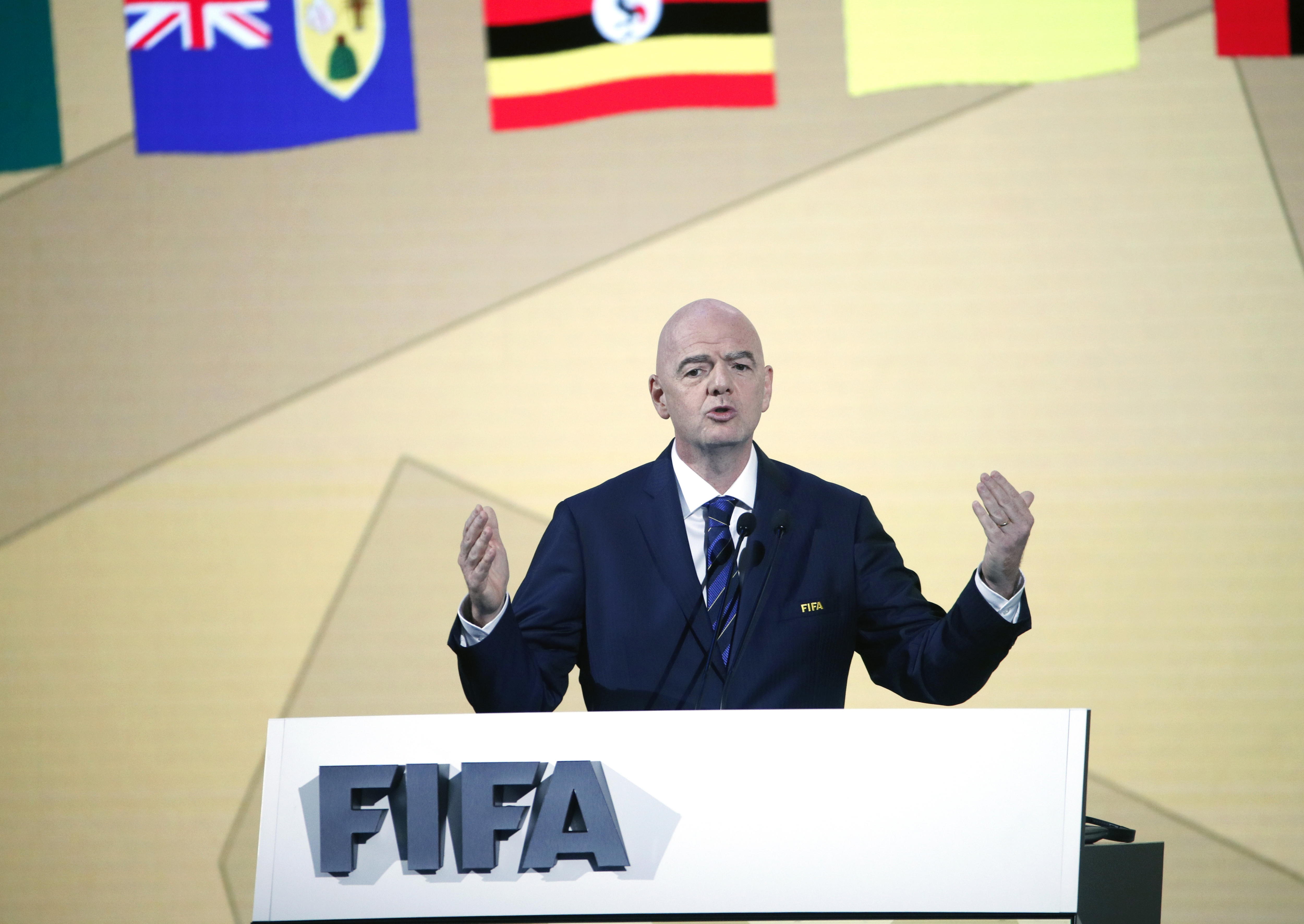 El Presidente de la Fifa, Gianni Infantino, durante un discurso en un Congreso de la Fifa en Bangkok.