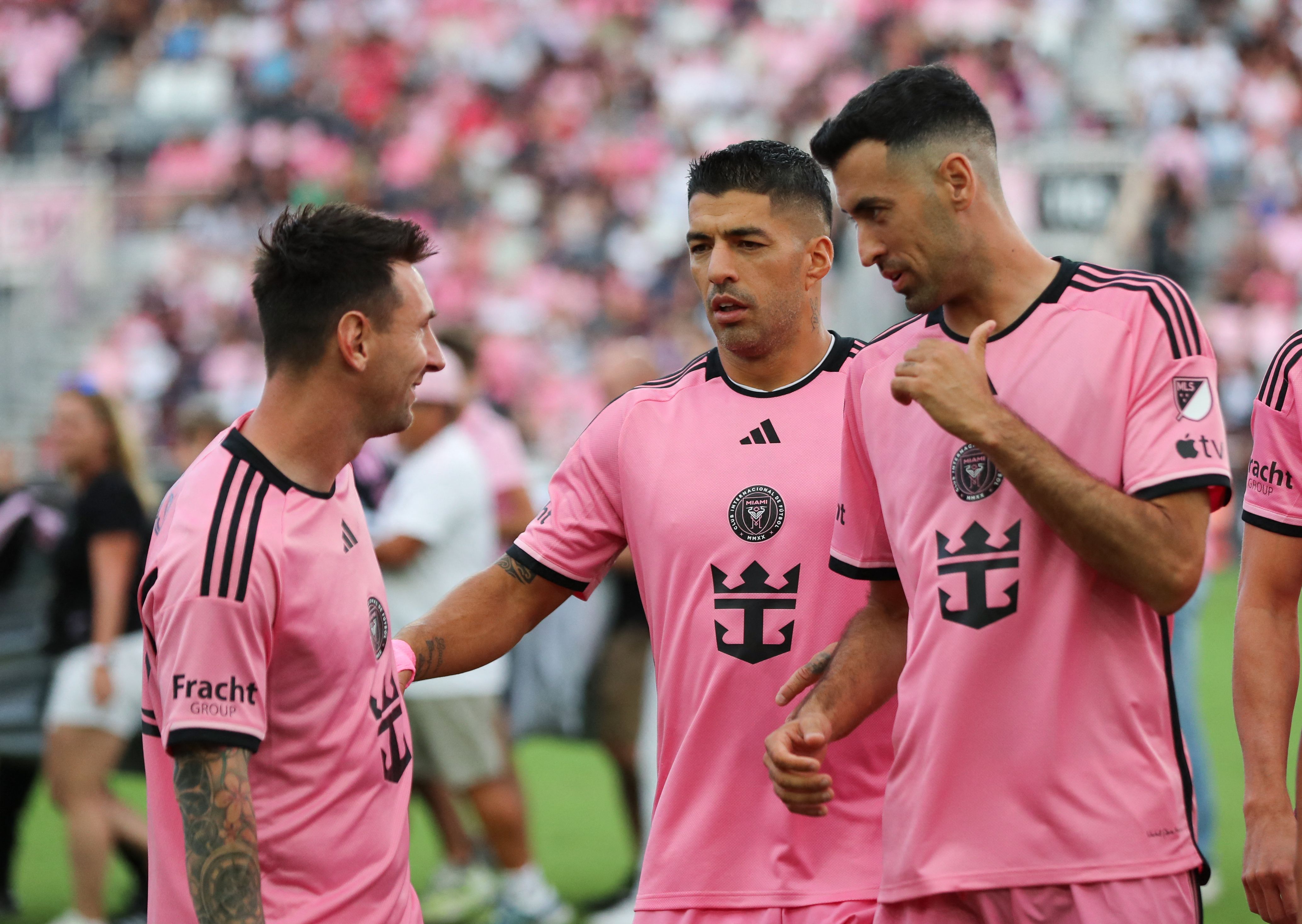 Messi, Suárez y Busquets en un partido del Inter Miami.