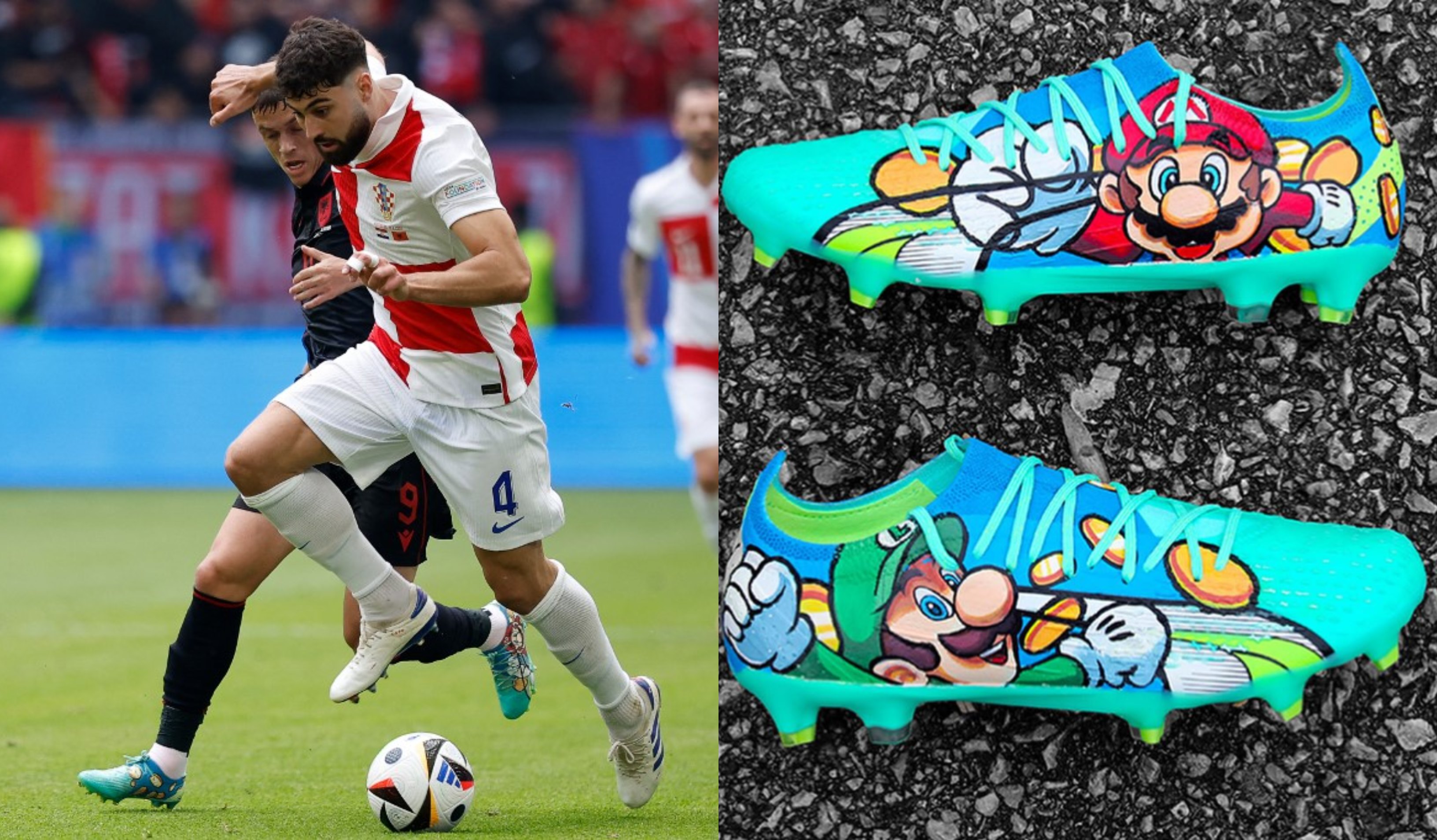 Los zapatos de Mario Bros del jugador de Albania, Jasir Asani, han llamado la atención.