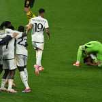 Real Madrid players celebrate at the final whistle of the UEFA Champions League final football match between Borussia Dortmund and Real Madrid, at Wembley stadium, in London, on June 1, 2024. (Photo by Ben Stansall / AFP)