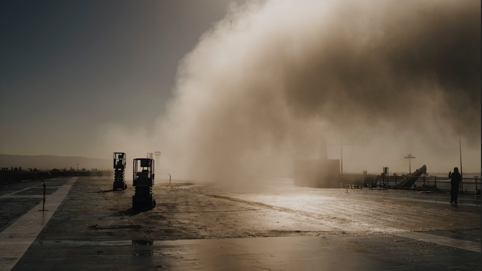 Una prueba reciente de una tecnología de abrillantamiento de las nubes en Alameda, California, que tal vez podría reflejar la luz solar fuera de la Tierra. (Ian C. Bates/The New York Times)