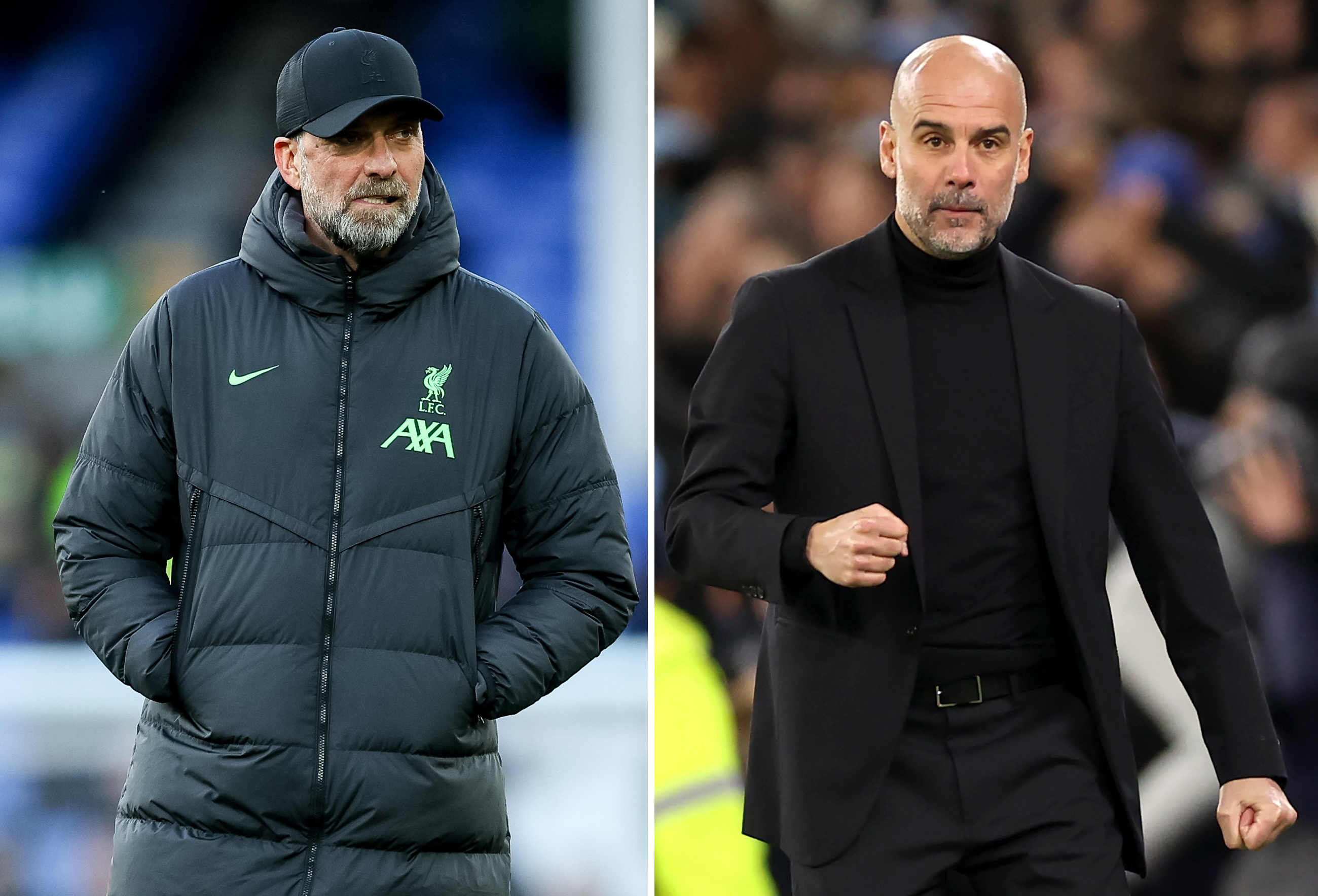 Combo de fotografías compuesta por Juergen Klopp y Pep Guardiola.