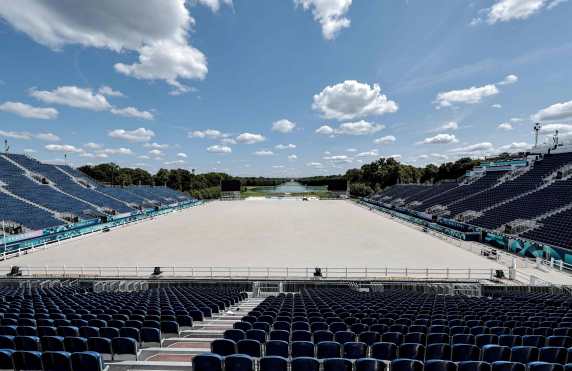 This photograph shows the Equestrian and modern Pentathlon facilities at the Chateau de Versailles Olympic venue, in Versailles, on July 17, 2024, ahead of the Paris 2024 Olympic Games. (Photo by STEPHANE DE SAKUTIN / AFP)