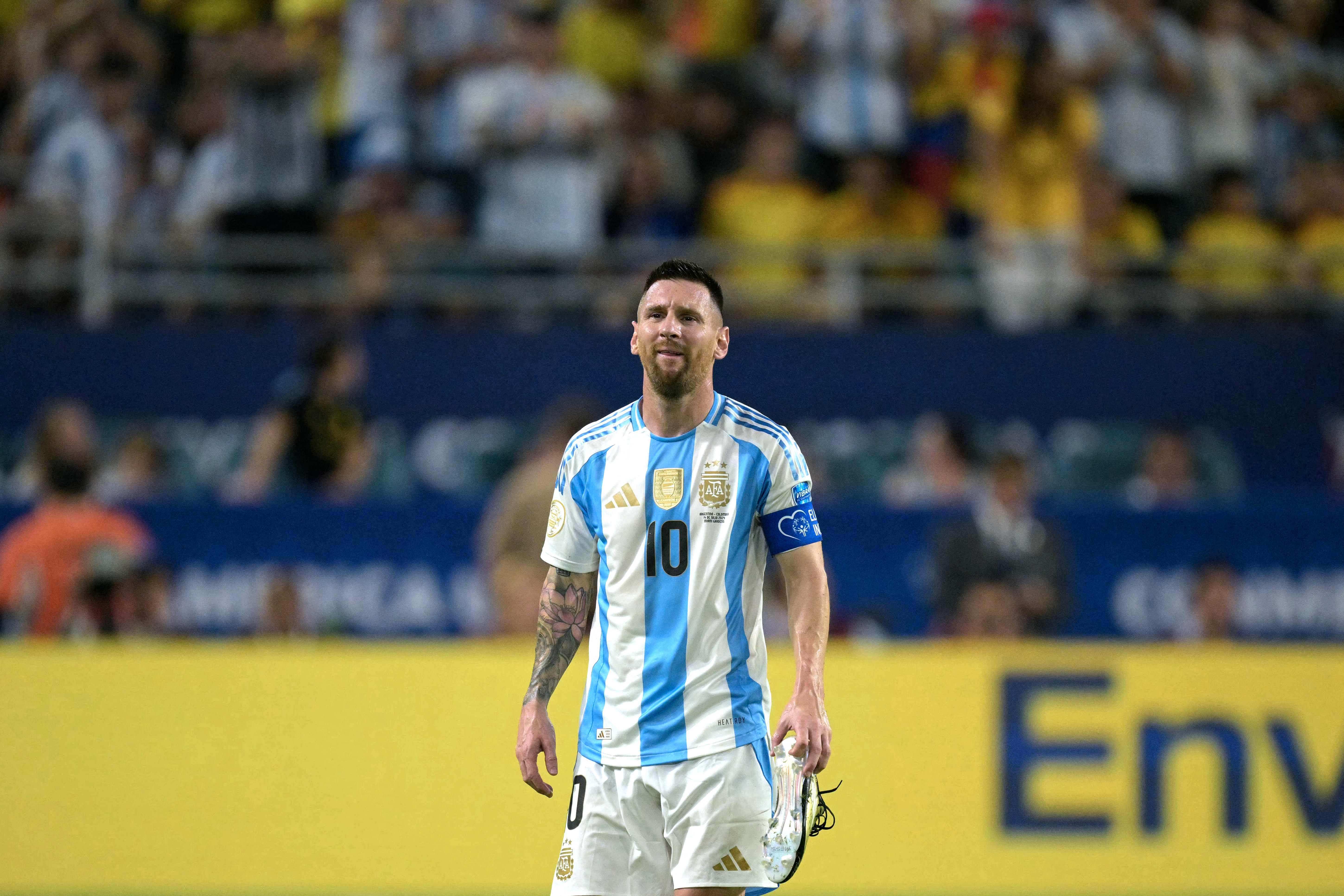 Messi en la final de la Copa América 2024, el último juego que ha disputado ya que se encuentra aún lesionado.