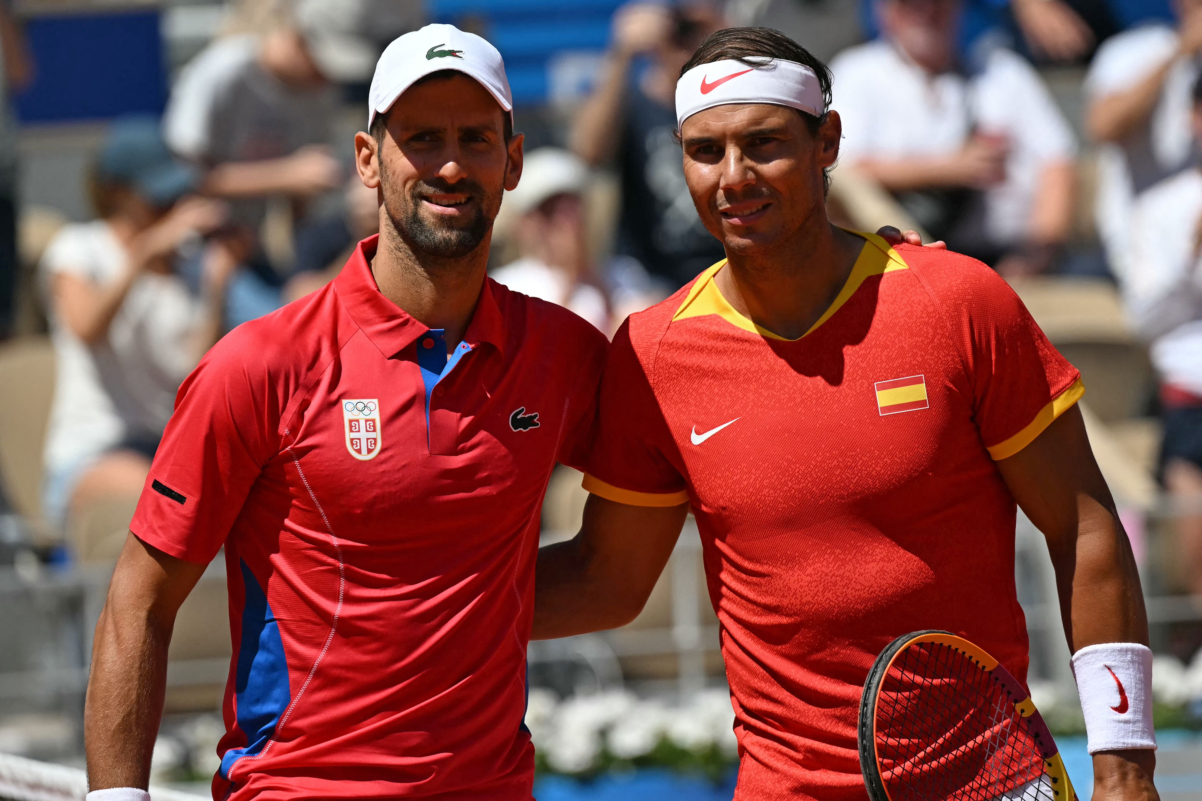 Nolan Djokovic (derecha) y Rafael Nadal (derecha) en la previa del partido.