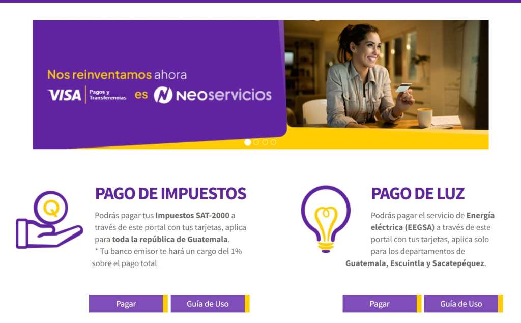 Desde Neoservicios puede realizar el pago con tarjeta de crédito.  Debe crear una cuenta o ingresar si ya tiene cuenta registrada. 