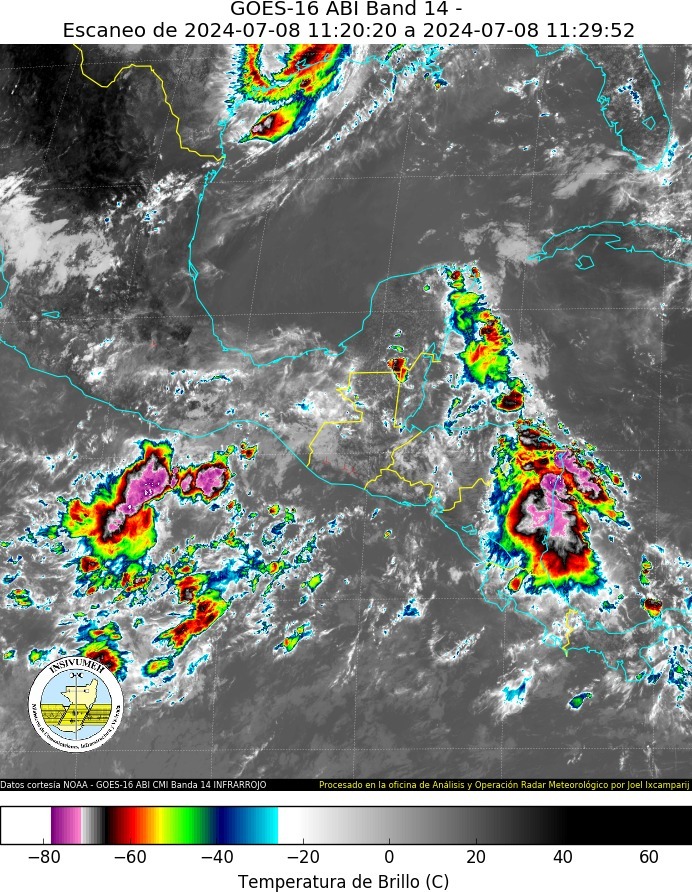 Insivumeh pronostica lluvias con actividad eléctrica durante horas de la tarde y noche del 9 de julio por el paso de la onda del Este número ocho. (Foto Prensa Libre: Conred). 