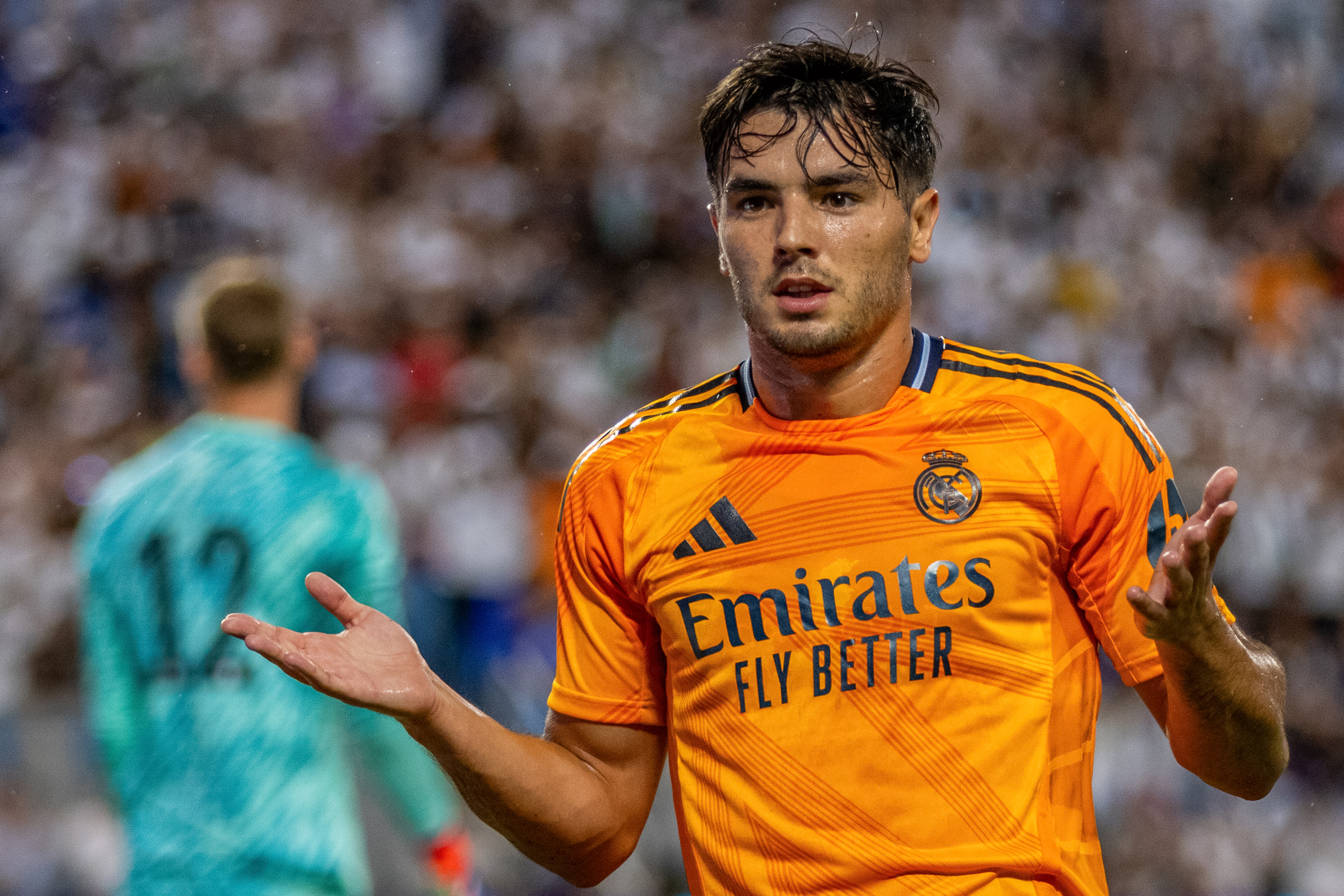 Brahim Díaz celebrando uno de los goles del Real Madrid.