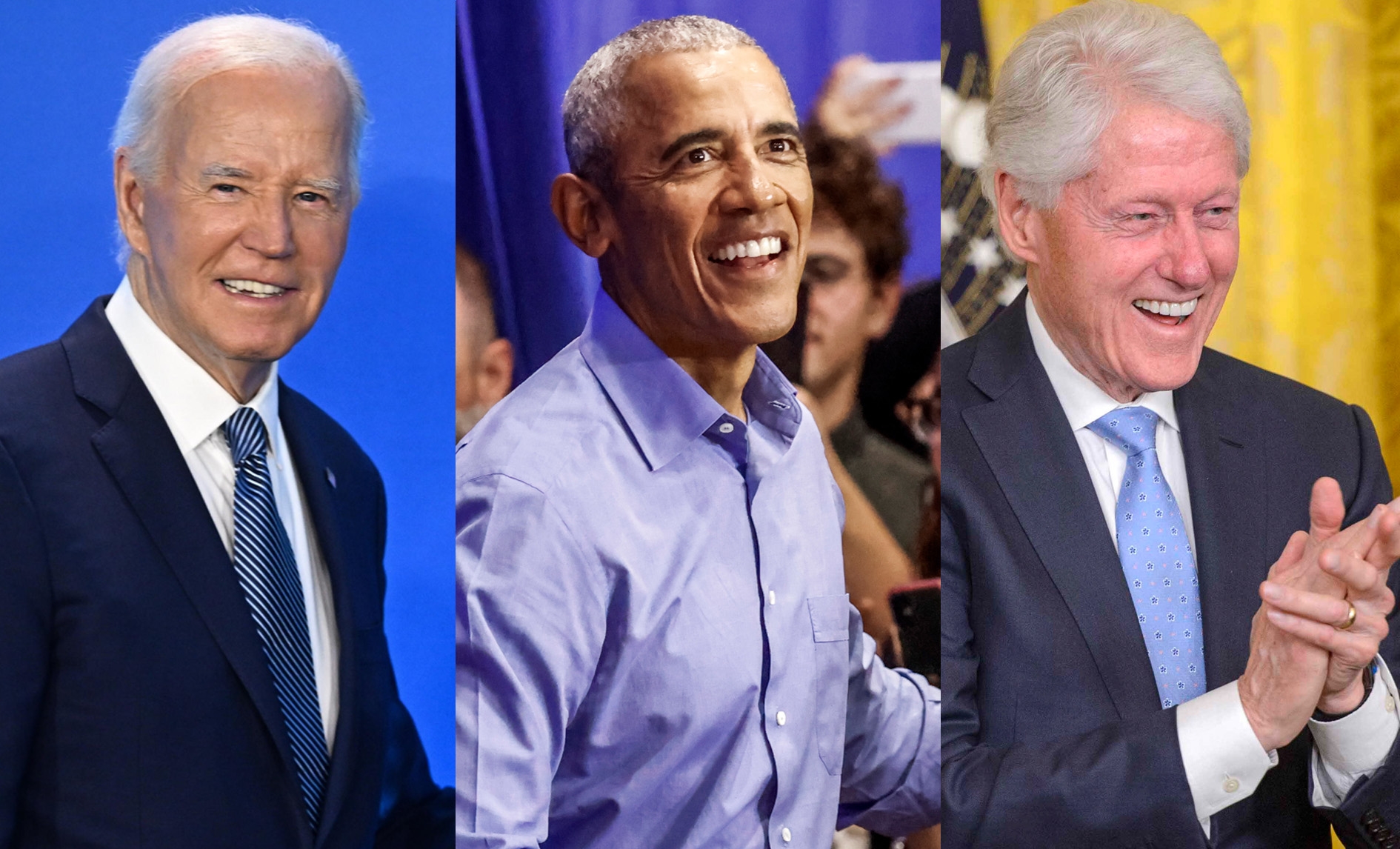 El presidente estadounidense, Joe Biden, y los exmandatarios Barack Obama (2009-2017) y Bill Clinton (1993-2001), así como la excandidata presidencial y exsecretaria de Estado Hillary Clinton, apoyarán a la vicepresidenta y candidata demócrata, Kamala Harris, en la Convención Nacional Demócrata en Chicago. (Foto Prensa Libre: EFE/ Radek Pietruszka/ Tanner Maury/Bonnie Cash). 