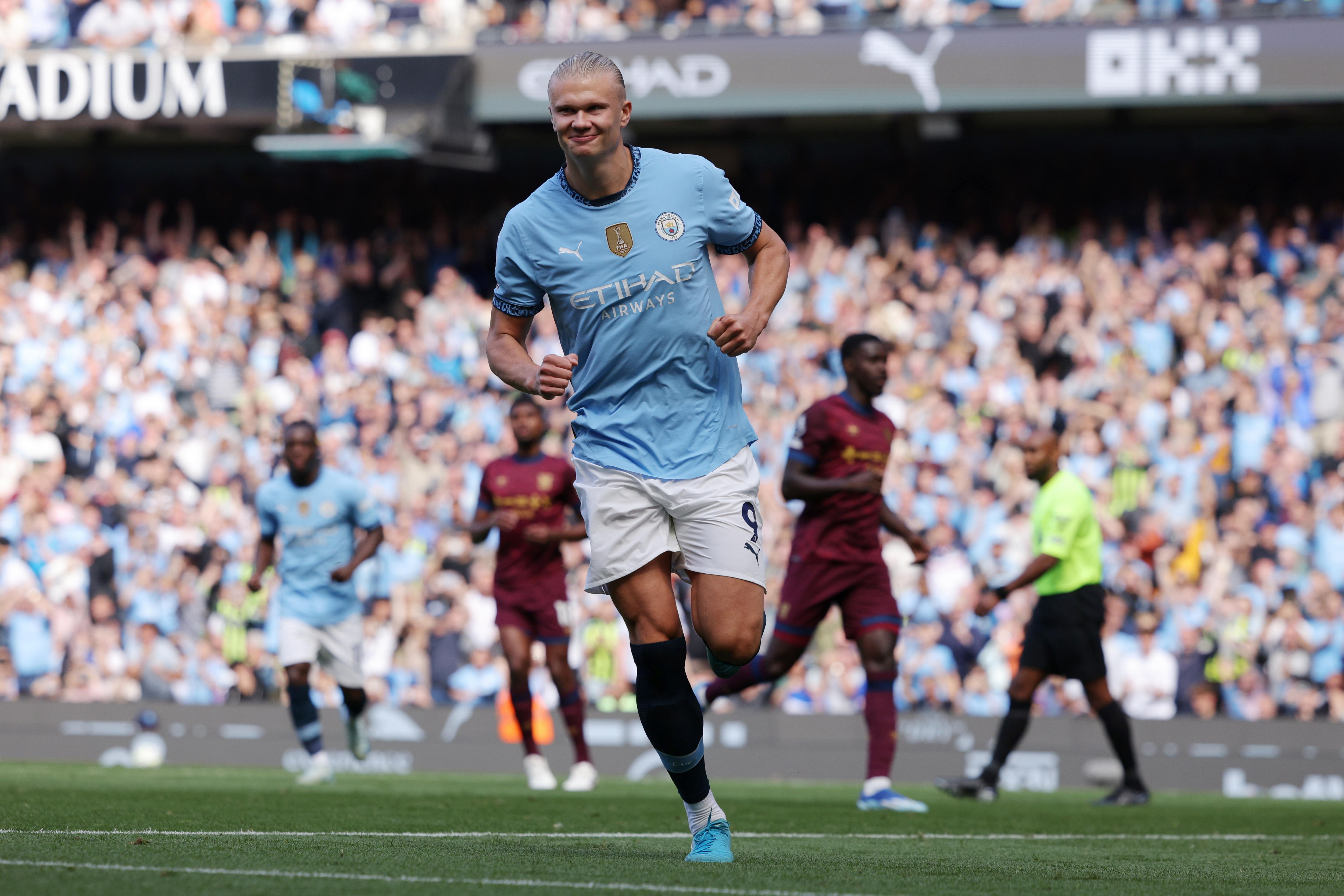 Haaland celebra una de las anotaciones en el segundo duelo de la Champions League