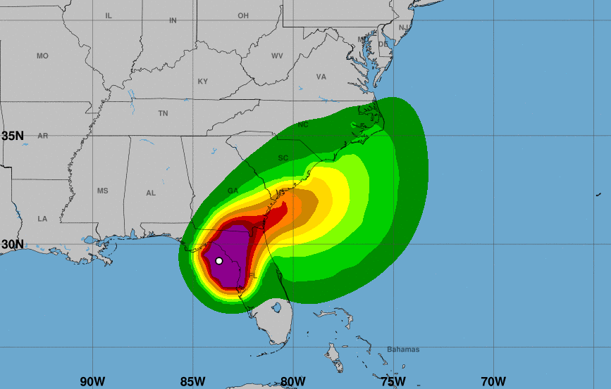 El huracán Debby llega a Florida y causa alarma en el sureste de Estados Unidos. (Foto Prensa Libre: Centro Nacional de Huracanes)