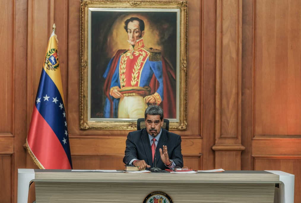 El presidente venezolano, Nicolás Maduro, habla durante una conferencia de prensa en el palacio presidencial de Miraflores en Caracas, Venezuela, el 31 de julio de 2024. (Foto Prensa Libre: Alejandro Cegarra/The New York Times)