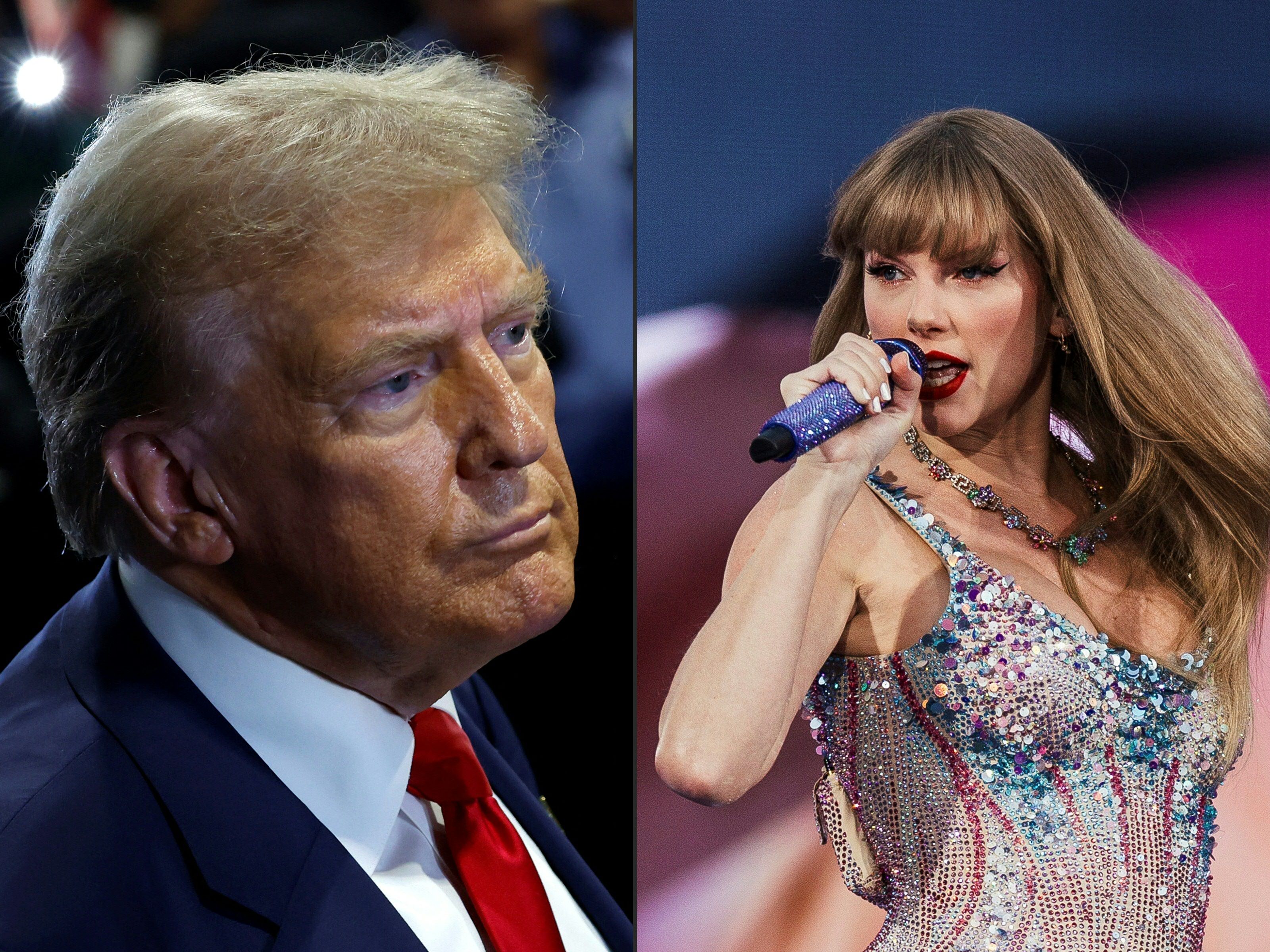 Donald Trump emitió un fuerte mensaje en el que aseguró que "odia" a Taylor Swift, luego de que la cantante manifestara su apoyo a Kamala Harris. (Foto Prensa Libre: AFP)