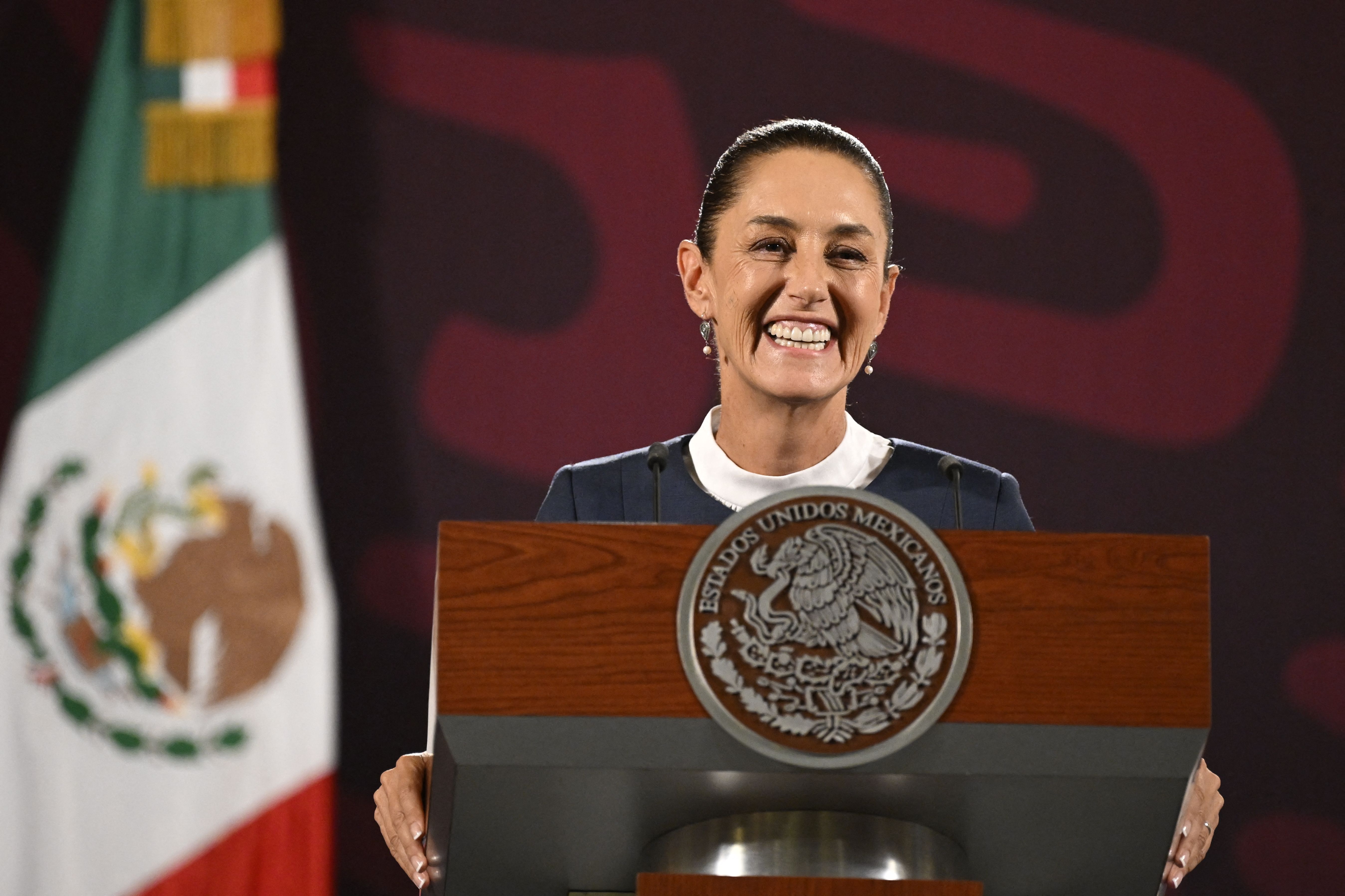 Claudia Sheinbaum en una Conferencia de Prensa en el Palacio Nacional de la Ciudad de México.